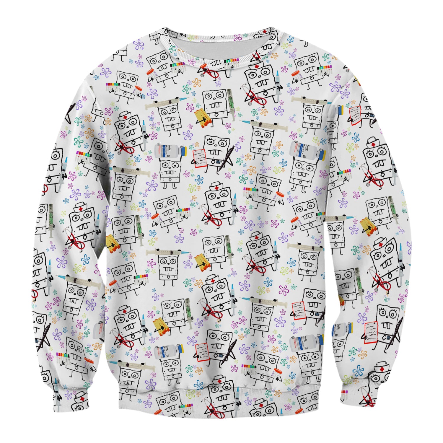 Custom Doodle Bob Energy Drink Nurse Scrub Top - Funny Cartoon Medical Design - Gift for RN MD RT CNA Paramedic Healthcare Staff