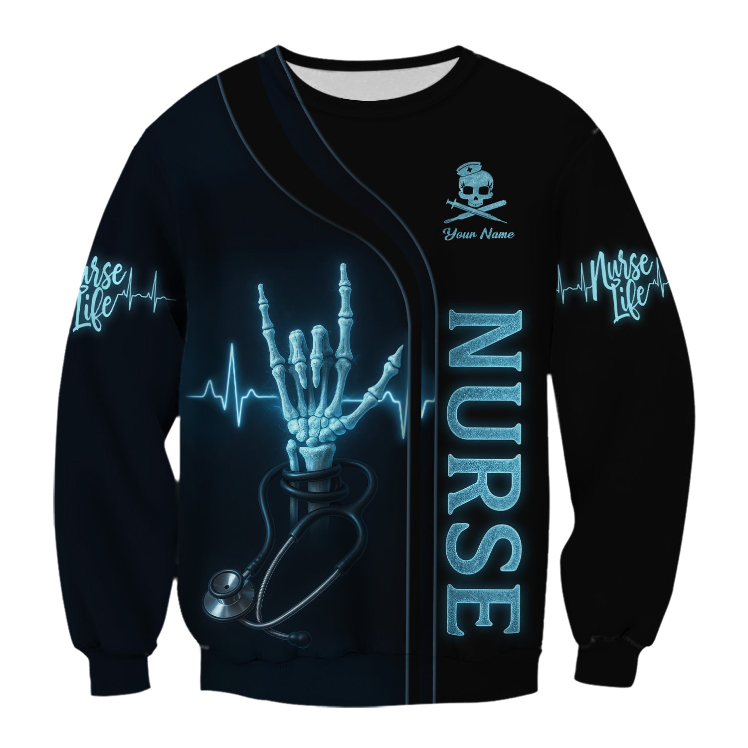 Custom Funny RN Rock Shirt for Nurses - Skeleton Hand Stethoscope Nurse Tee - Gift for RN, CNA, LPN, Medical Staff