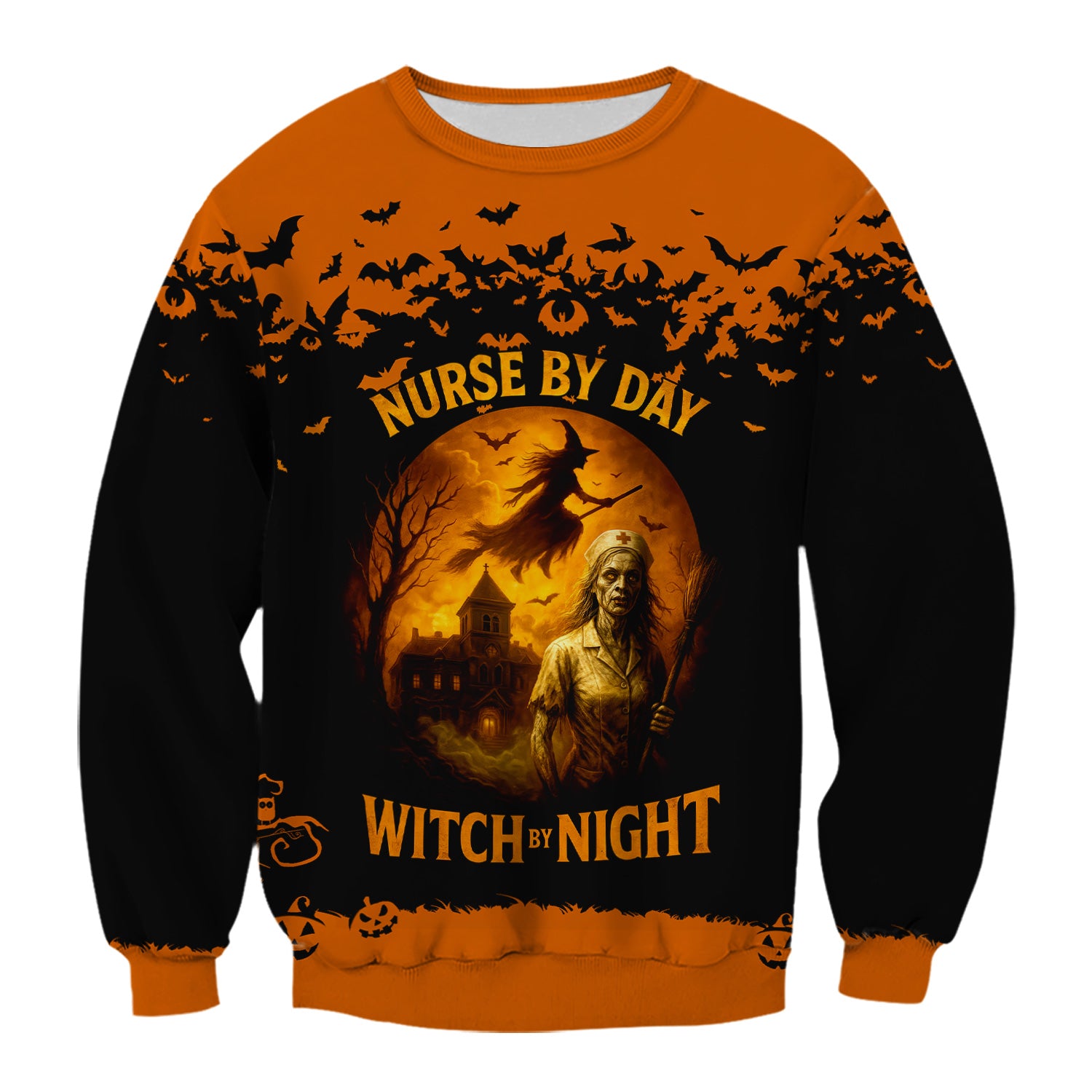 Funny Halloween Nurse Shirt - Nurse By Day Witch By Night Spooky Design - Custom Name Gift For RN LPN CNA Healthcare Workers