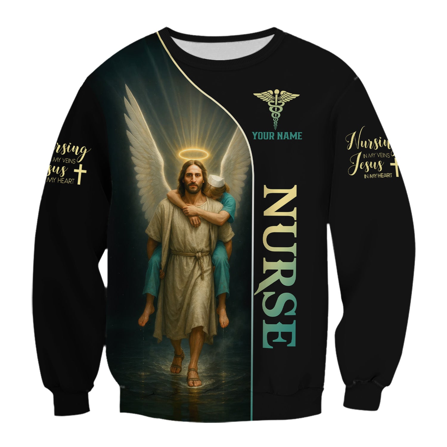 Christian Nurse T-Shirt - Personalized Jesus Angel Wings Graphic - Religious Gift for RN LPN Healthcare Workers