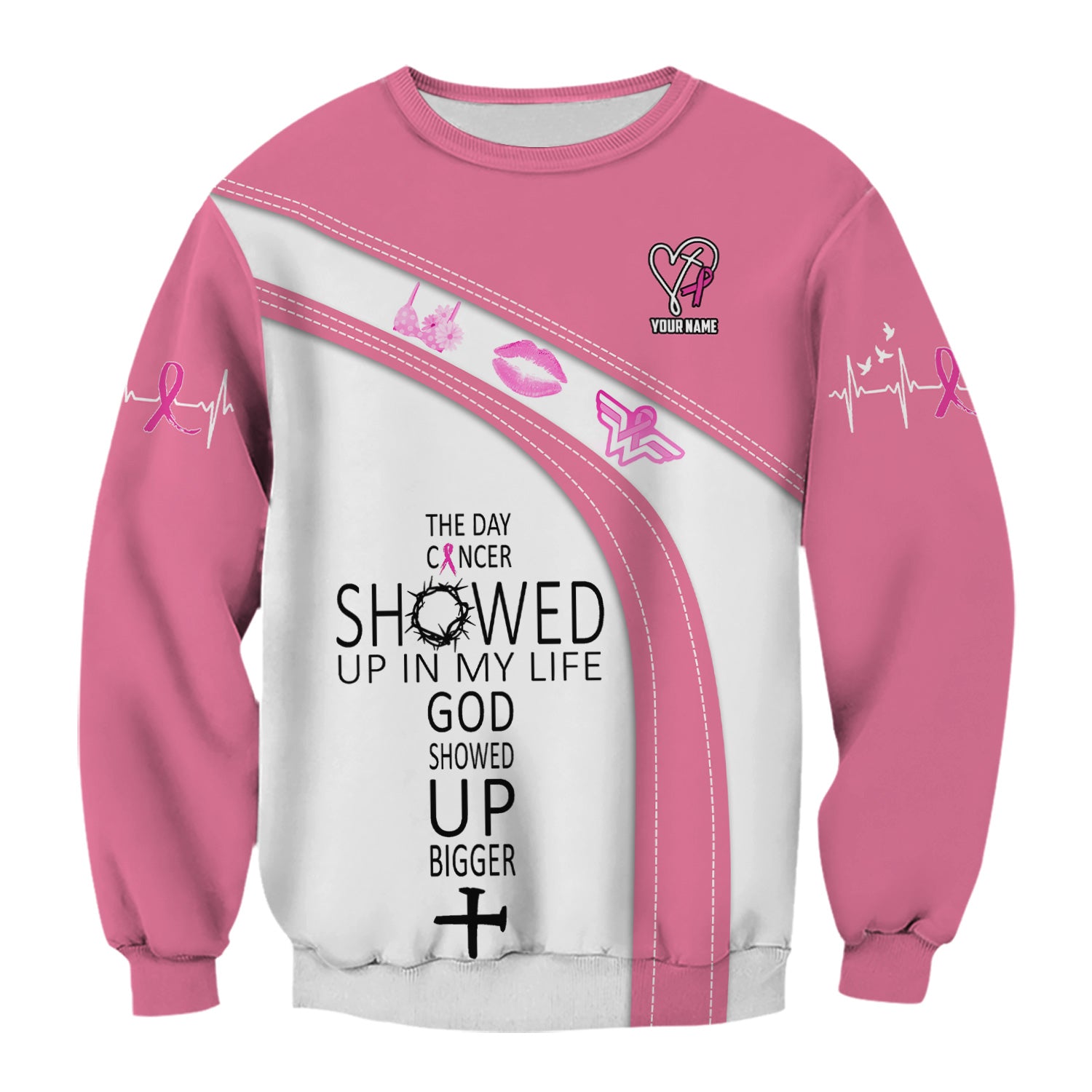 Custom Breast Cancer Awareness Faith Scrub - The Day Cancer Showed Up Quote - Gift for Women RN LPN CNA