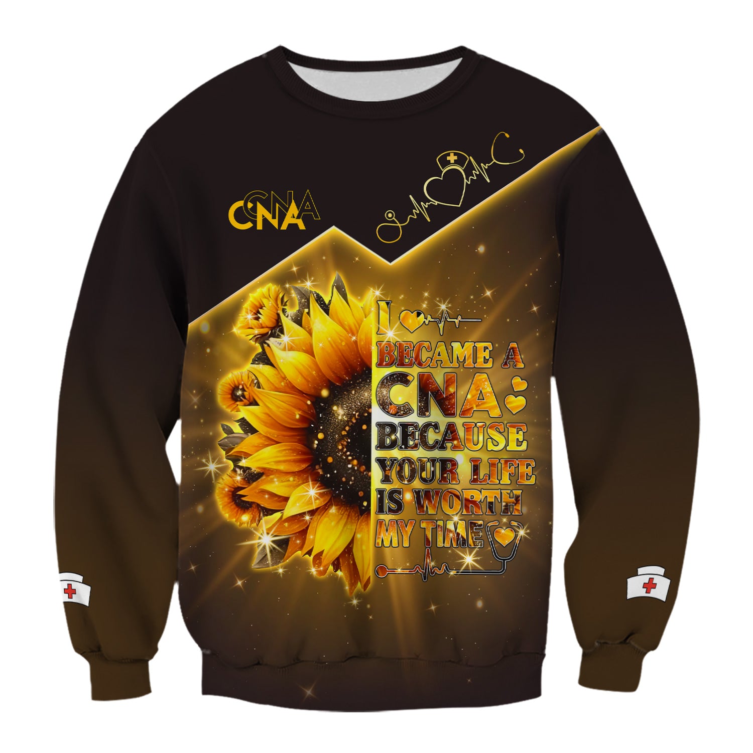 Custom Inspirational CNA T-Shirt - Golden Sunflower & Stethoscope Graphic Tee - Gift for RN LPN Healthcare Workers