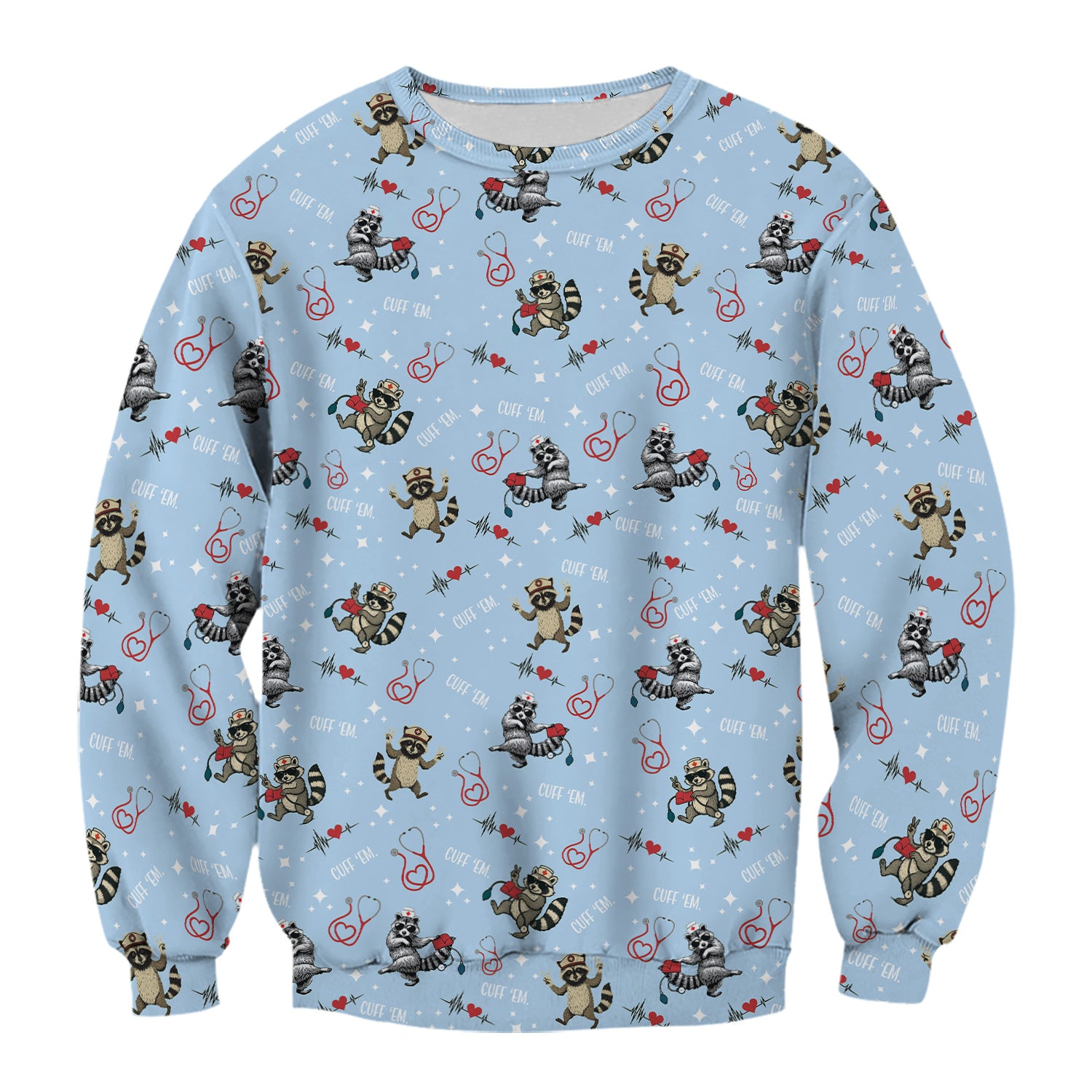 Cuff ‰Û÷Em Raccoon Nurse Shirt - Funny Medical Scrub T-Shirt for CNA EMT LPN - Cute All Over Print Gift for Healthcare Workers