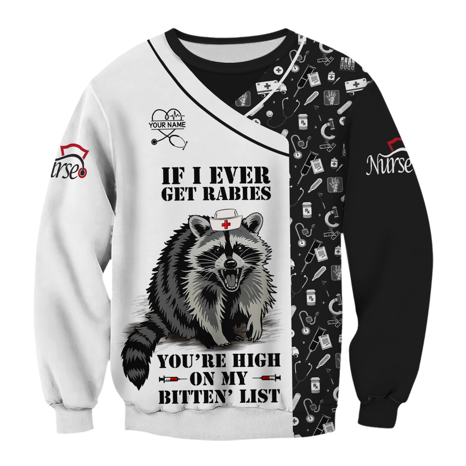 Custom Name Funny Nurse Scrub Top - You're High On My Bitten List - Gift for RN LPN CNA Healthcare Staff