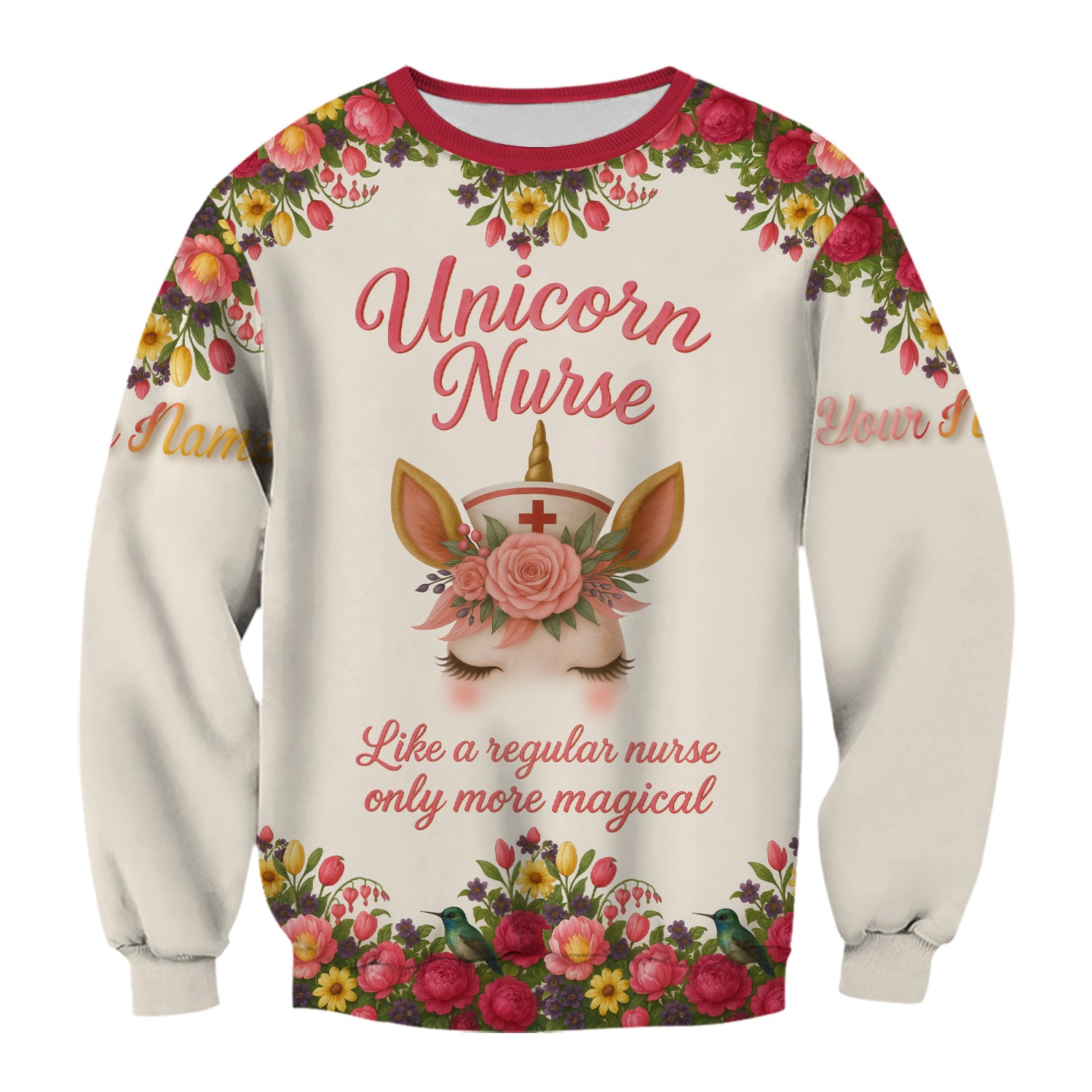 Funny Unicorn Nurse Shirt - Custom Name Floral Magical Design RN LPN CNA - Gift for Nursing Teams & Healthcare Professionals