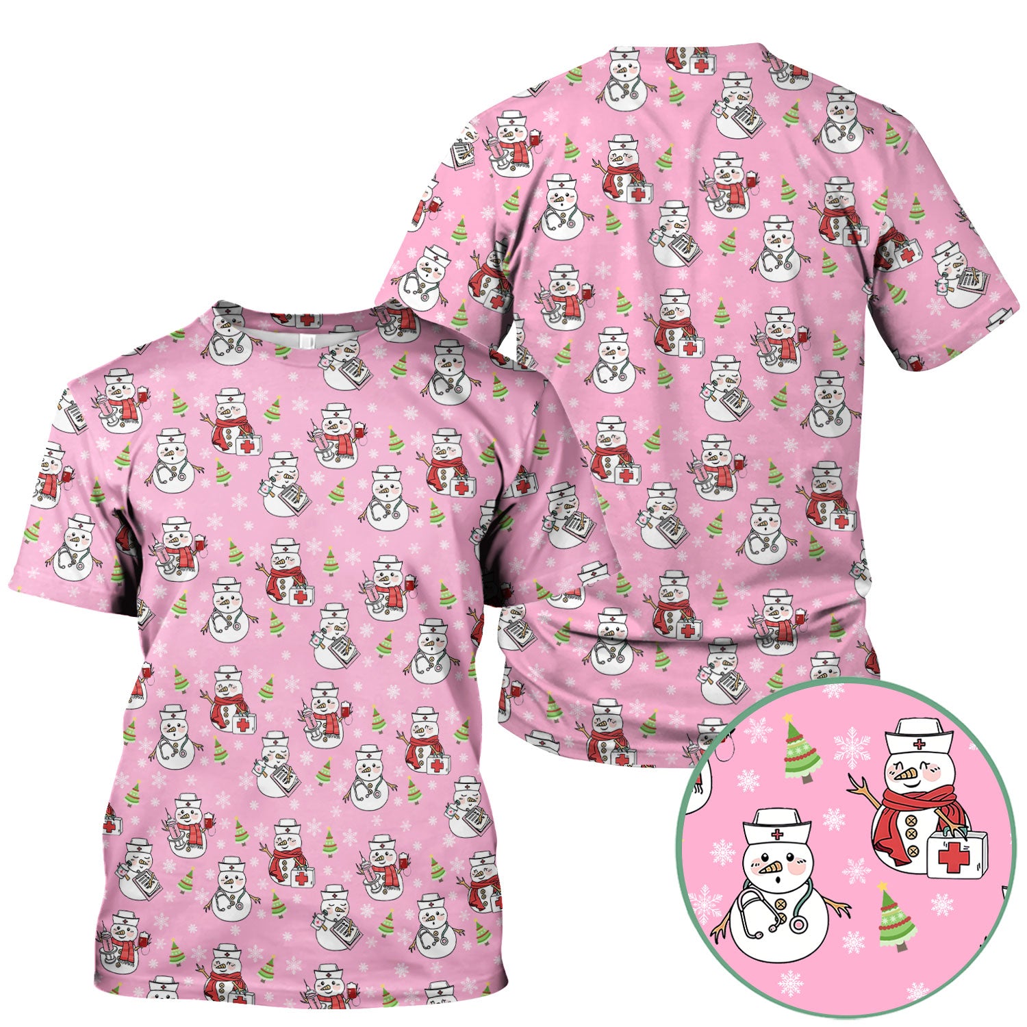 Christmas Snowman Nurse Scrub Top for Women - Cute Holiday Medical Snowman Tee - Funny Nursing Uniform Shirt RN LPN CNA Gift