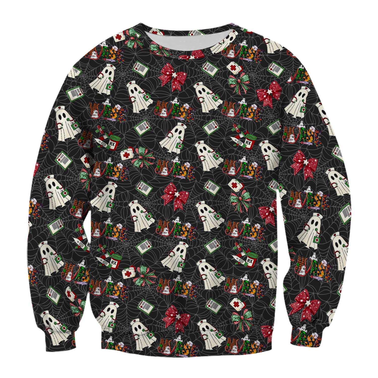 Custom Halloween Scrub Top for Nurses - Funny Ghost and Web Scrub Shirt Multi Color - Cute Spooky Nursing Workwear with Pockets