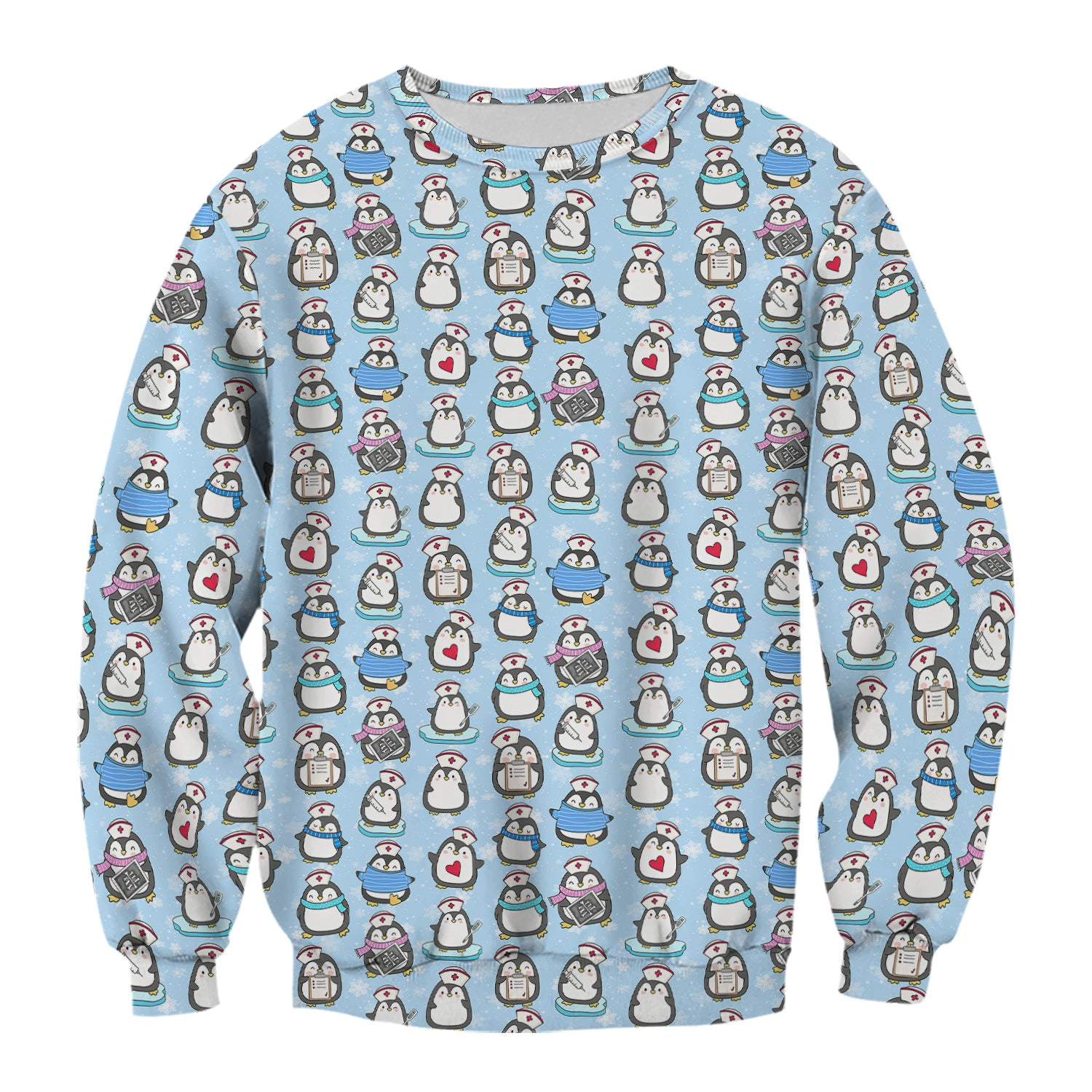 Personalized Cute Penguin Nurse Scrub Top - Funny Winter Animal & Medical Tools Design - Gift for RN LPN CNA