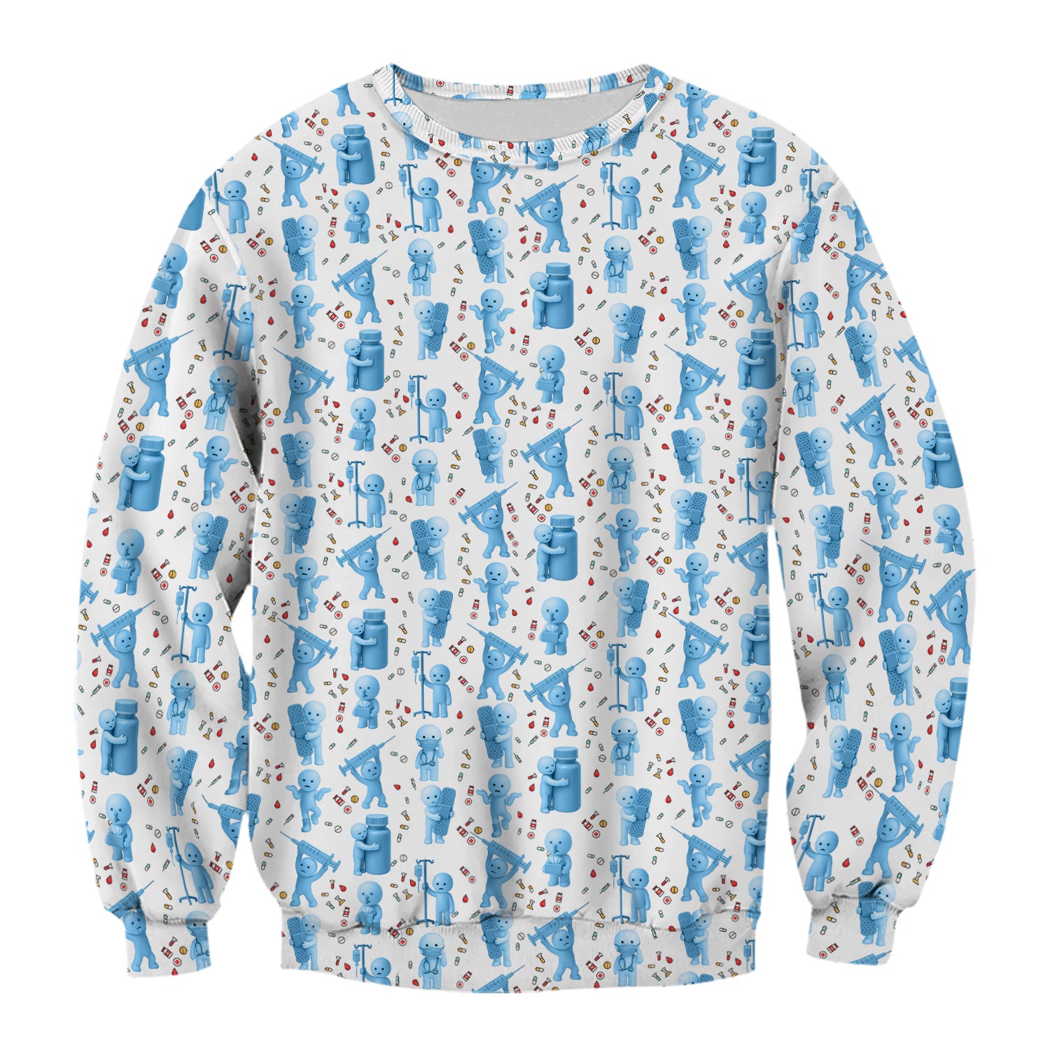 Funny Smiski Nurse Scrub Top - Cute Smiski Medical Pattern Design - Gift for Women RN LPN CNA