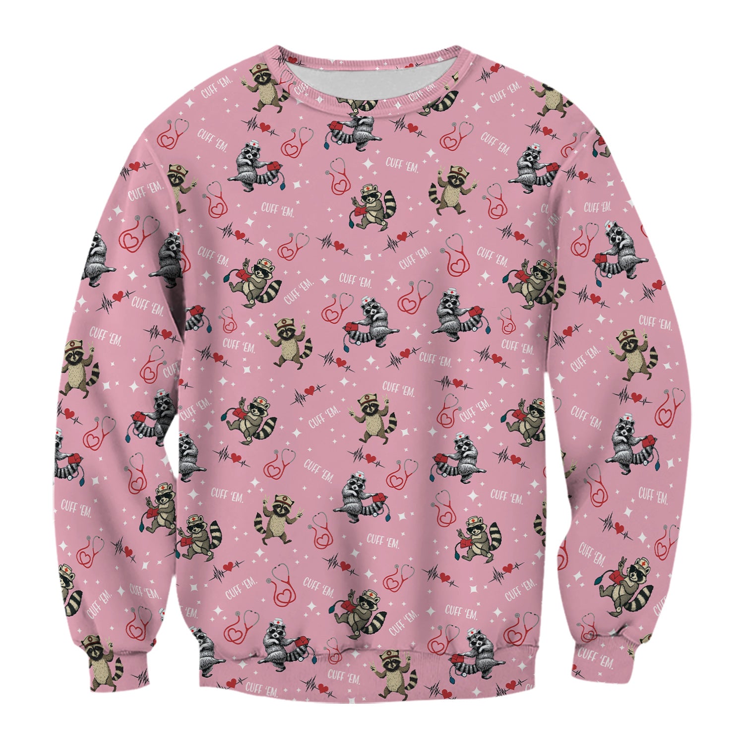 Cuff ‰Û÷Em Raccoon Nurse Shirt - Funny Medical Scrub T-Shirt for CNA EMT LPN - Cute All Over Print Gift for Healthcare Workers