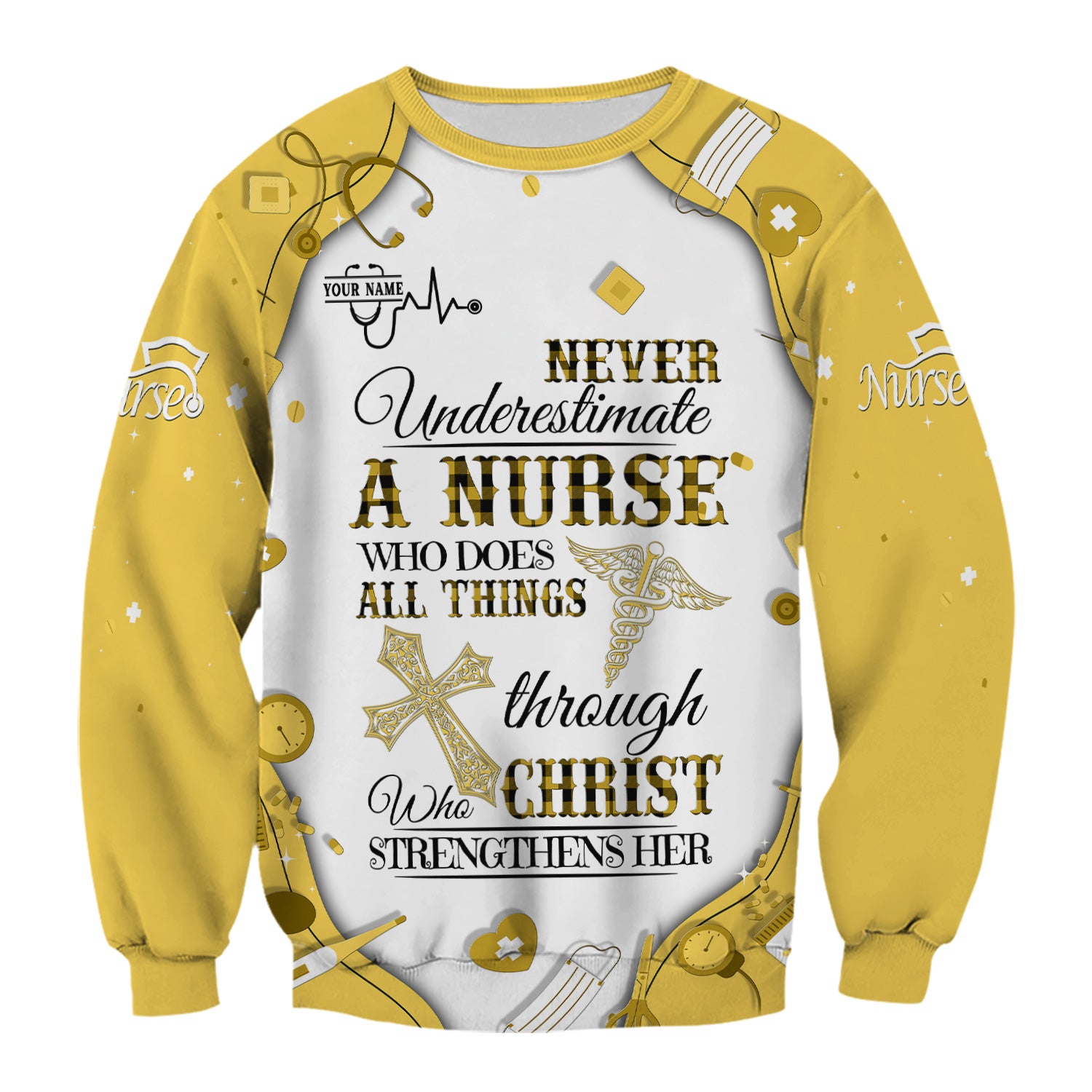 Personalized Christian Nurse Shirt - All Things Through Christ Quote - Faith-Based Medical Gift for RN, LPN, CNA Healthcare Workers