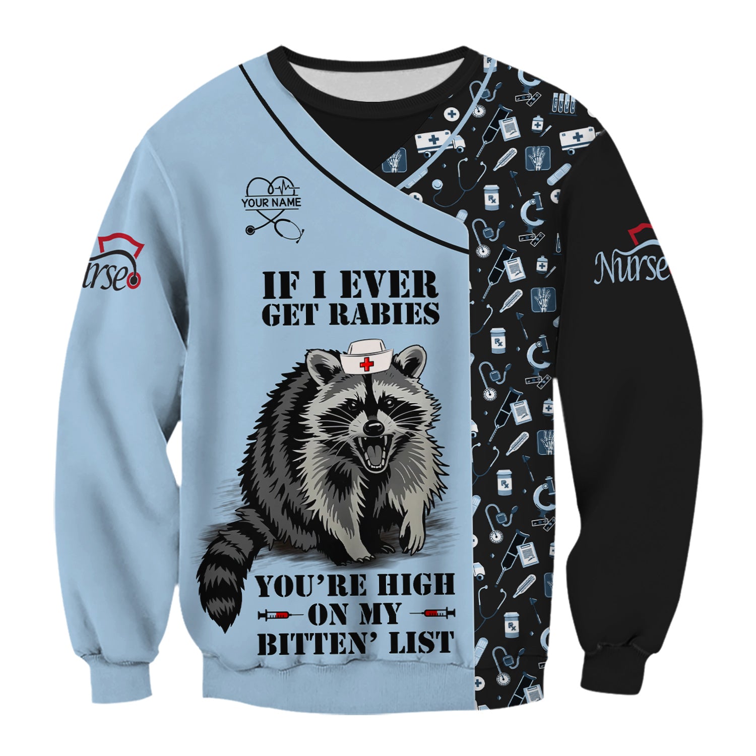 Custom Name Funny Nurse Scrub Top - You're High On My Bitten List - Gift for RN LPN CNA Healthcare Staff