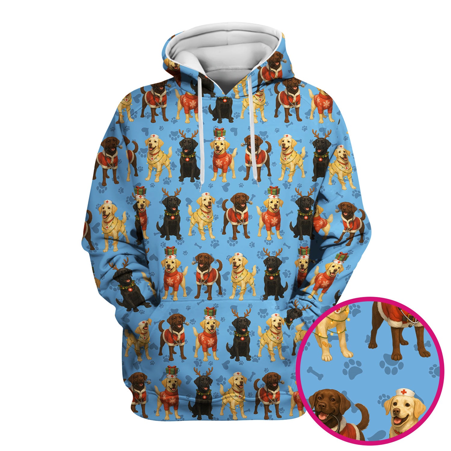 Christmas Scrubs with Labrador Dogs for Women - Cute Dog Scrubs Pattern Medical Top - Festive Holiday Labrador Scrubs for Nurses