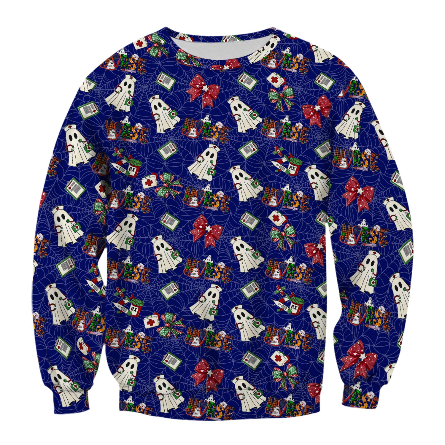 Custom Halloween Scrub Top for Nurses - Funny Ghost and Web Scrub Shirt Multi Color - Cute Spooky Nursing Workwear with Pockets