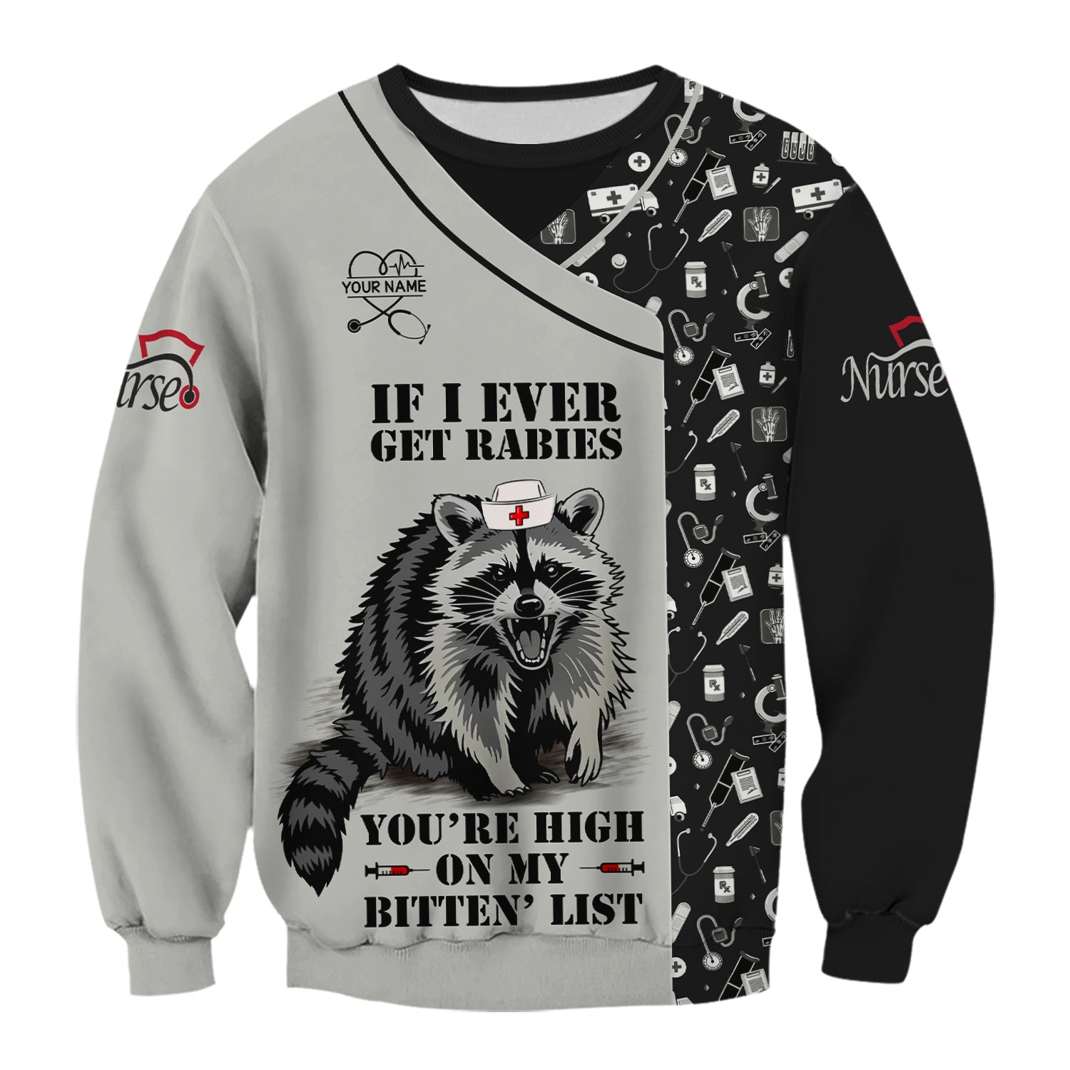 Custom Name Funny Nurse Scrub Top - You're High On My Bitten List - Gift for RN LPN CNA Healthcare Staff