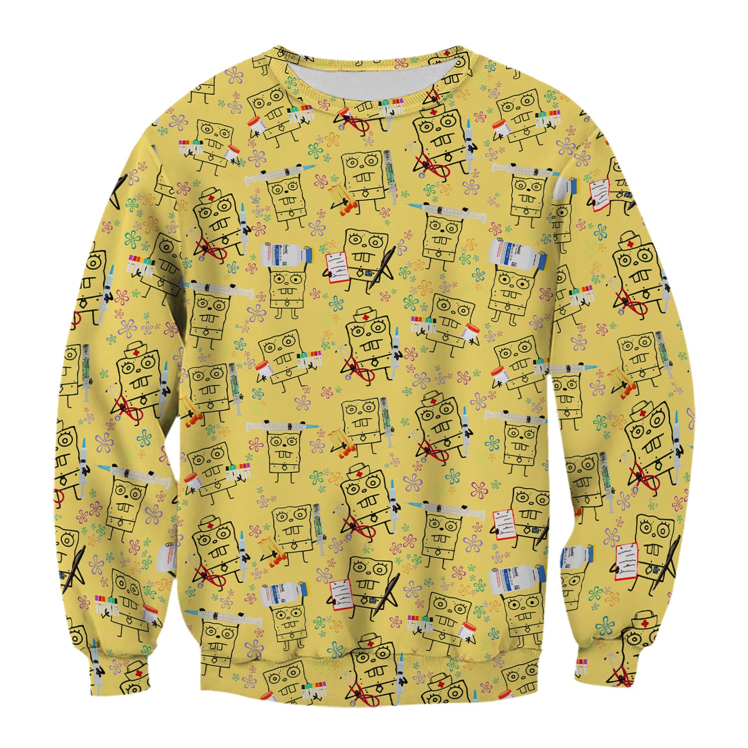 Custom Doodle Bob Energy Drink Nurse Scrub Top - Funny Cartoon Medical Design - Gift for RN MD RT CNA Paramedic Healthcare Staff