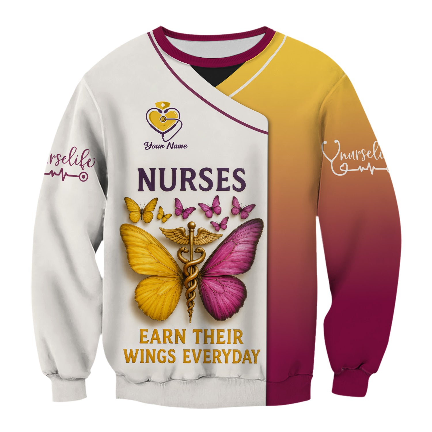 Personalized Butterfly Nurse Shirt - Nurses Earn Their Wings Everyday - Custom RN LPN CNA Uniform Top Gift for Women