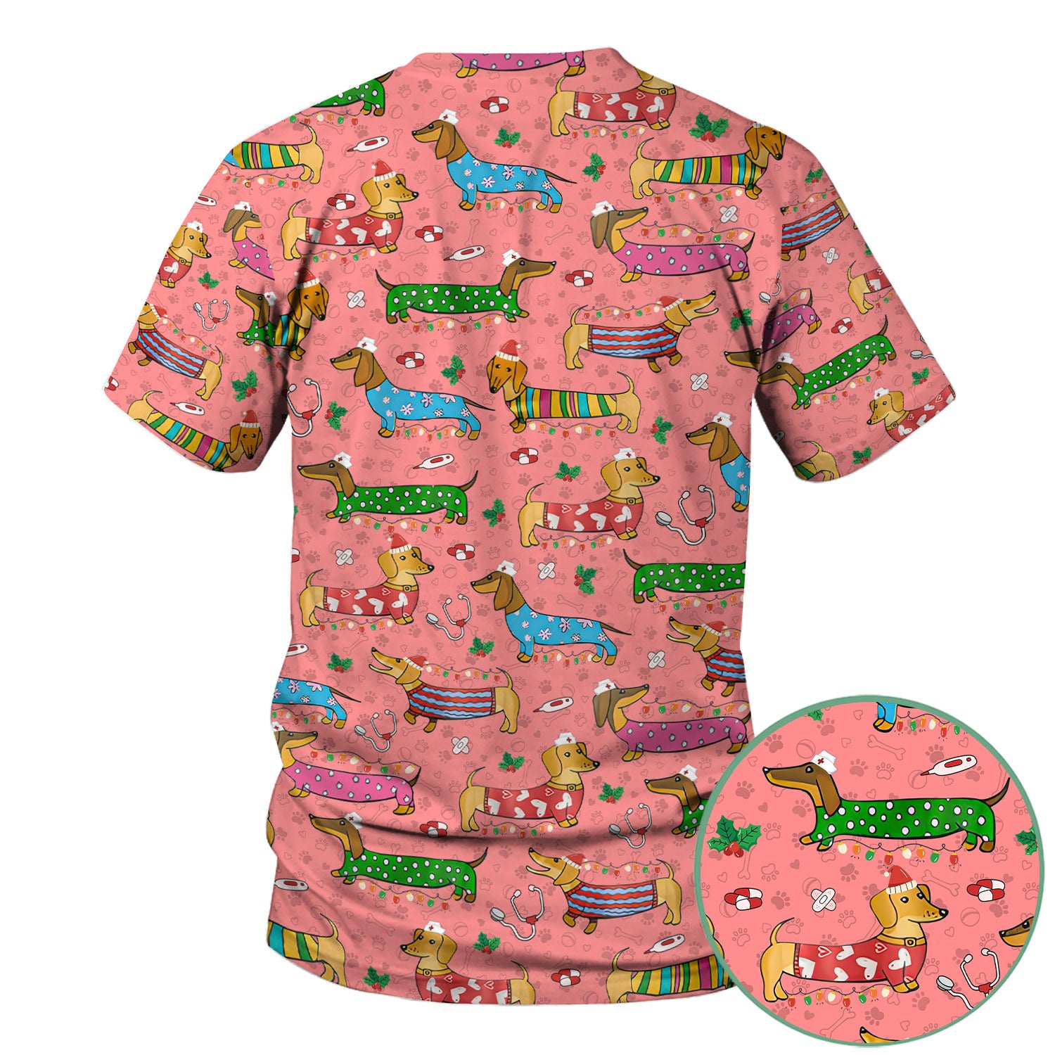 Christmas Scrub Top for Women - Funny Dachshund Nurse Shirt - Cute Holiday Medical Uniform Gift for RN LPN CNA
