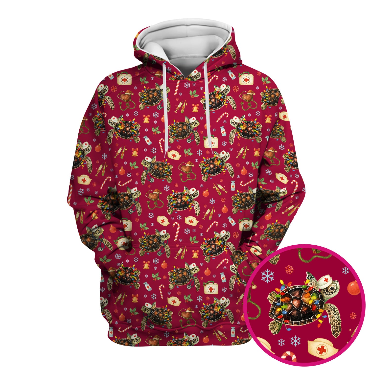 Christmas Turtle Scrub Top for Women - Cute Sea Turtle Nursing Medical Shirt - Festive Holiday Scrubs for CNA LPN RN