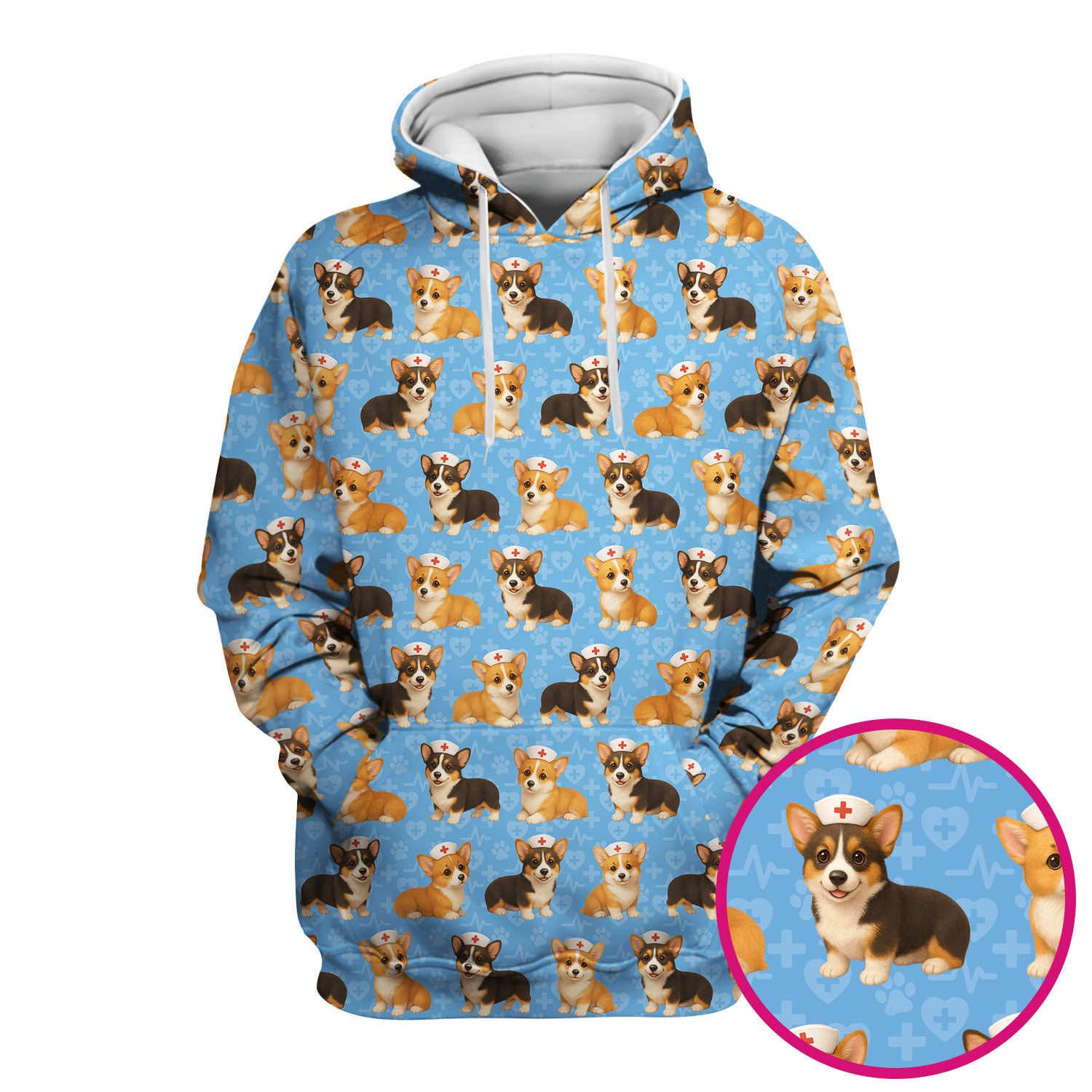 Corgi Dog Scrubs Top for Women - Cute Corgi Nurse Pattern Medical Scrubs Shirt - Fun Dog Scrubs for RN LPN CNA and Veterinary Nurses