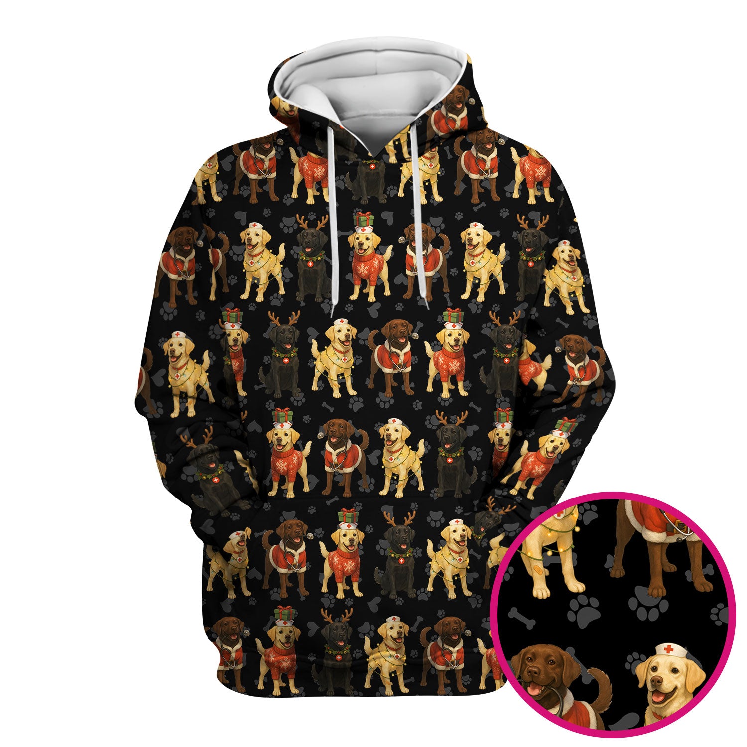 Christmas Scrubs with Labrador Dogs for Women - Cute Dog Scrubs Pattern Medical Top - Festive Holiday Labrador Scrubs for Nurses