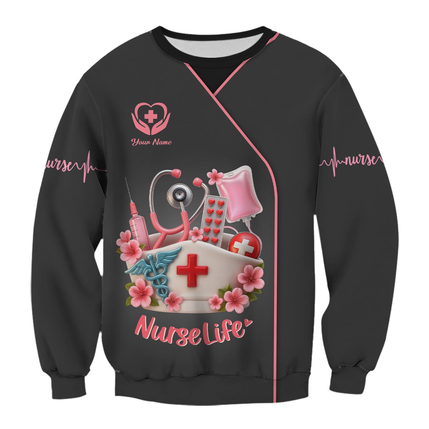 Personalized Nurse Life Shirt - Cute Pink Scrub Top Design with Medical Tools - Gift for RN LPN CNA Women