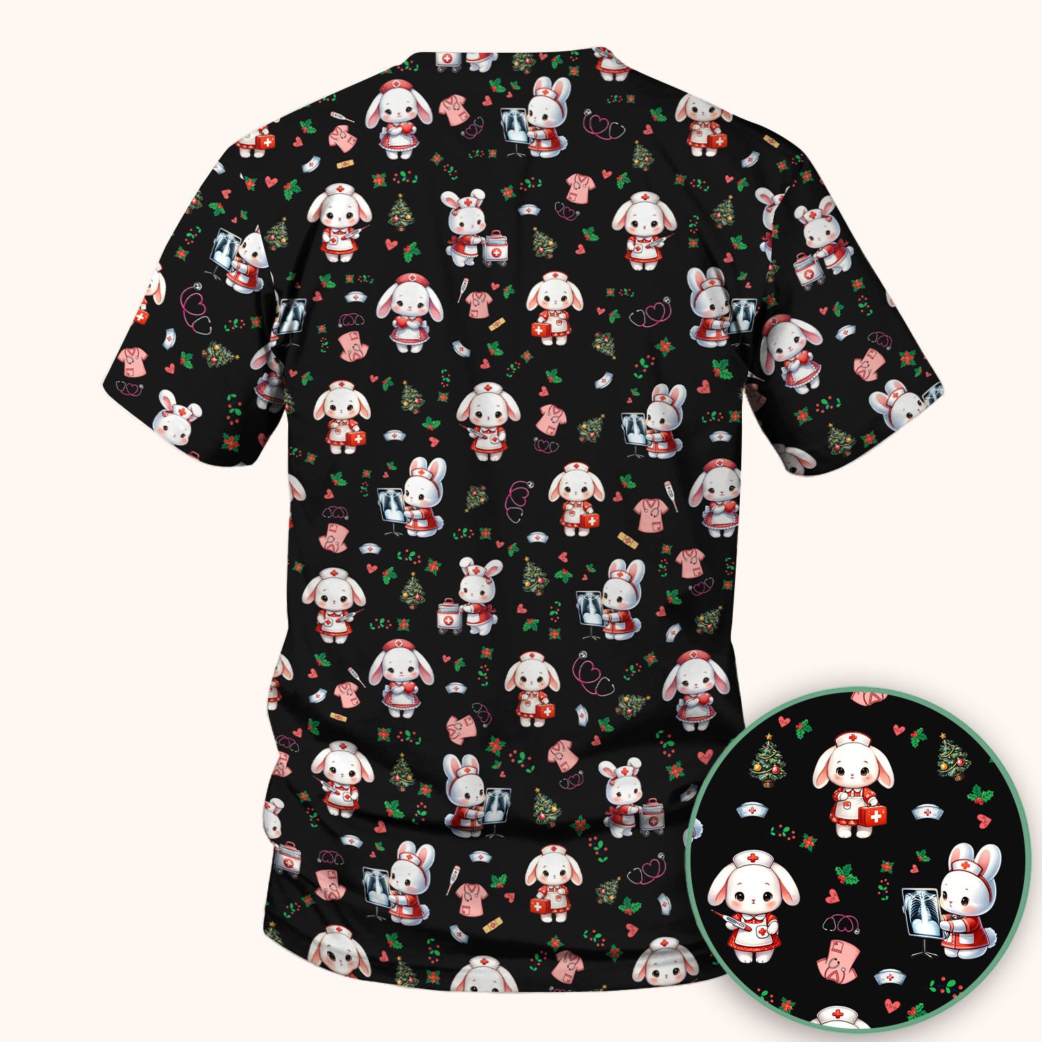 Comfortable Scrubs for Nurses - Funny Bunny Scrub Top - Rabbit Christmas Shirt - Xmas Med Uniform for Women