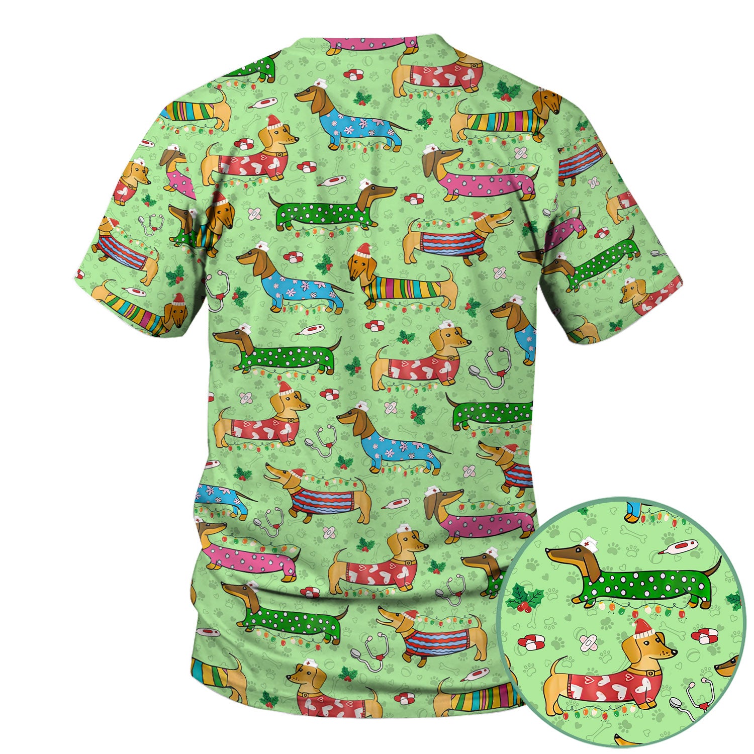 Christmas Scrub Top for Women - Funny Dachshund Nurse Shirt - Cute Holiday Medical Uniform Gift for RN LPN CNA