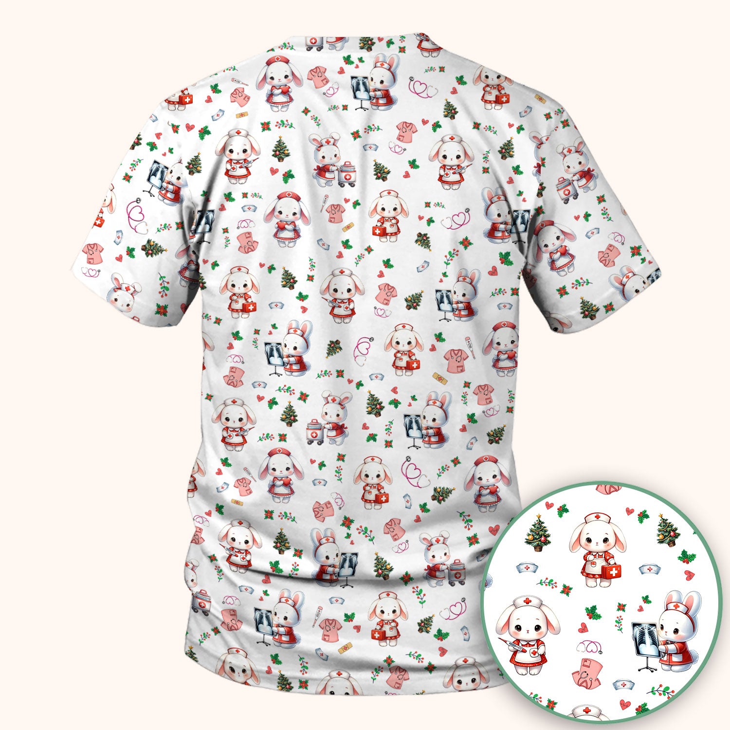 Comfortable Scrubs for Nurses - Funny Bunny Scrub Top - Rabbit Christmas Shirt - Xmas Med Uniform for Women