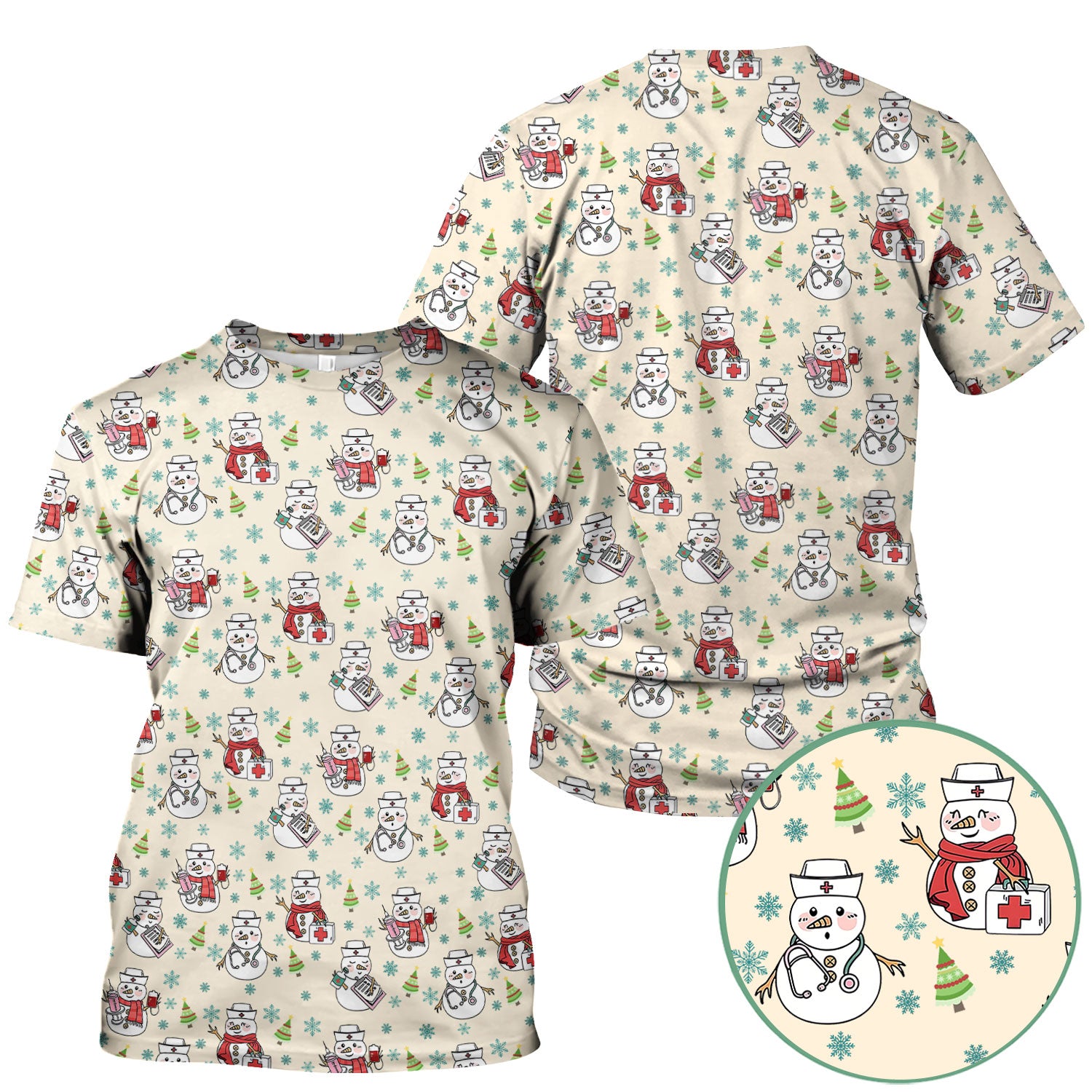 Christmas Snowman Nurse Scrub Top for Women - Cute Holiday Medical Snowman Tee - Funny Nursing Uniform Shirt RN LPN CNA Gift