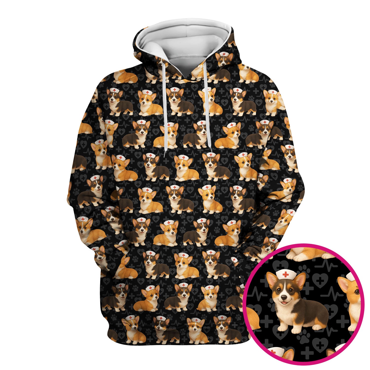 Corgi Dog Scrubs Top for Women - Cute Corgi Nurse Pattern Medical Scrubs Shirt - Fun Dog Scrubs for RN LPN CNA and Veterinary Nurses