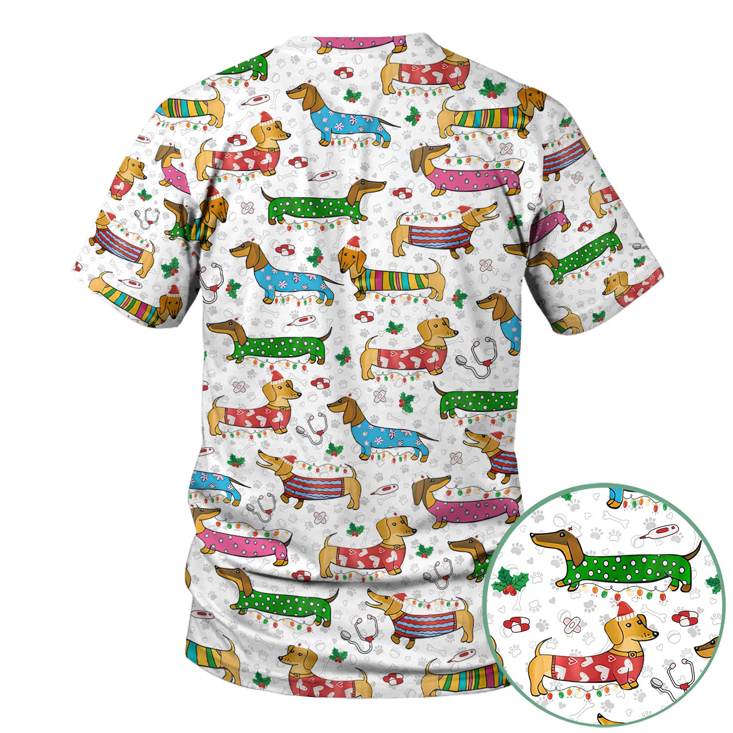 Christmas Scrub Top for Women - Funny Dachshund Nurse Shirt - Cute Holiday Medical Uniform Gift for RN LPN CNA