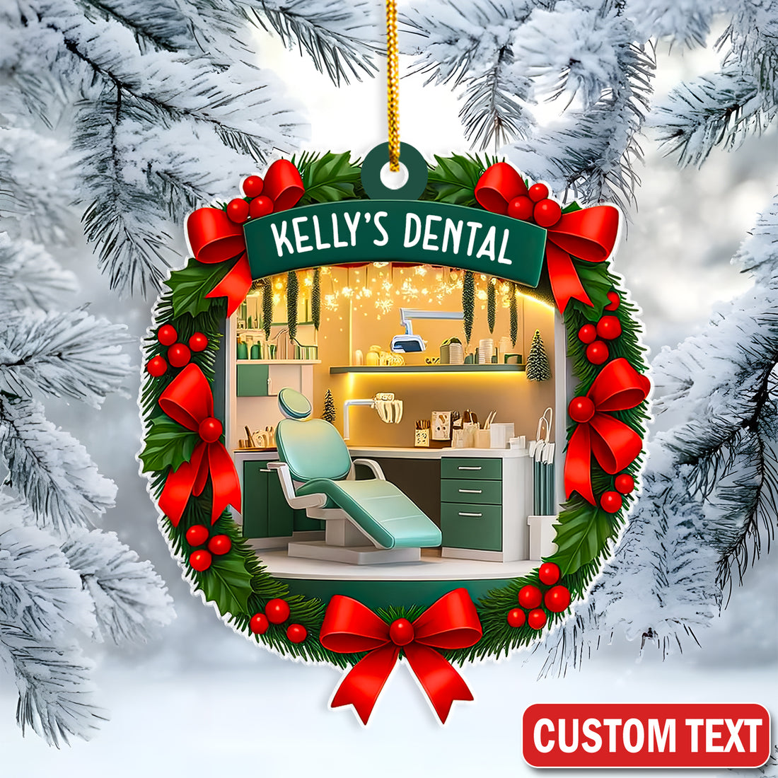 Custom Dental Clinic Ornament, Christmas Dentist Gift, Dental Office Holiday Decoration