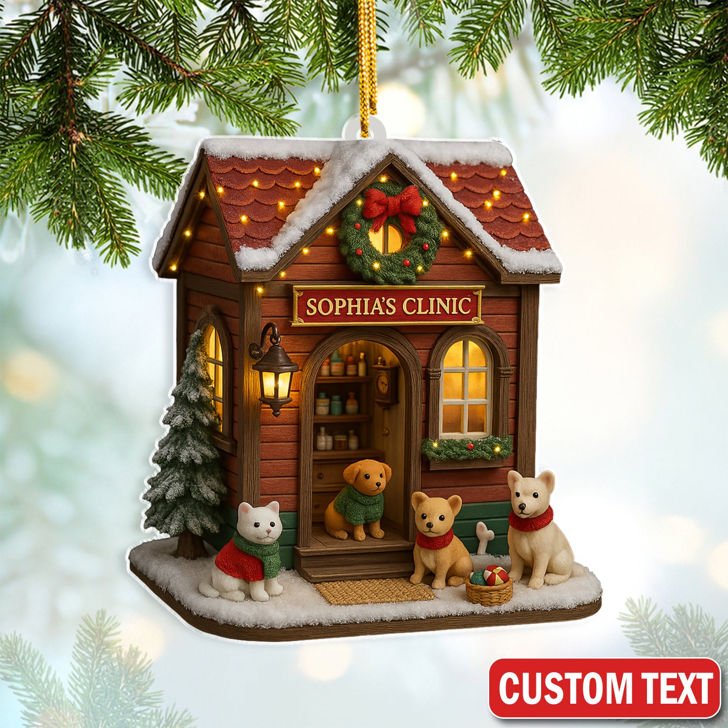 Custom Veterinarian Clinic Ornament Christmas Decoration, Holiday Decoration for Pet Lovers