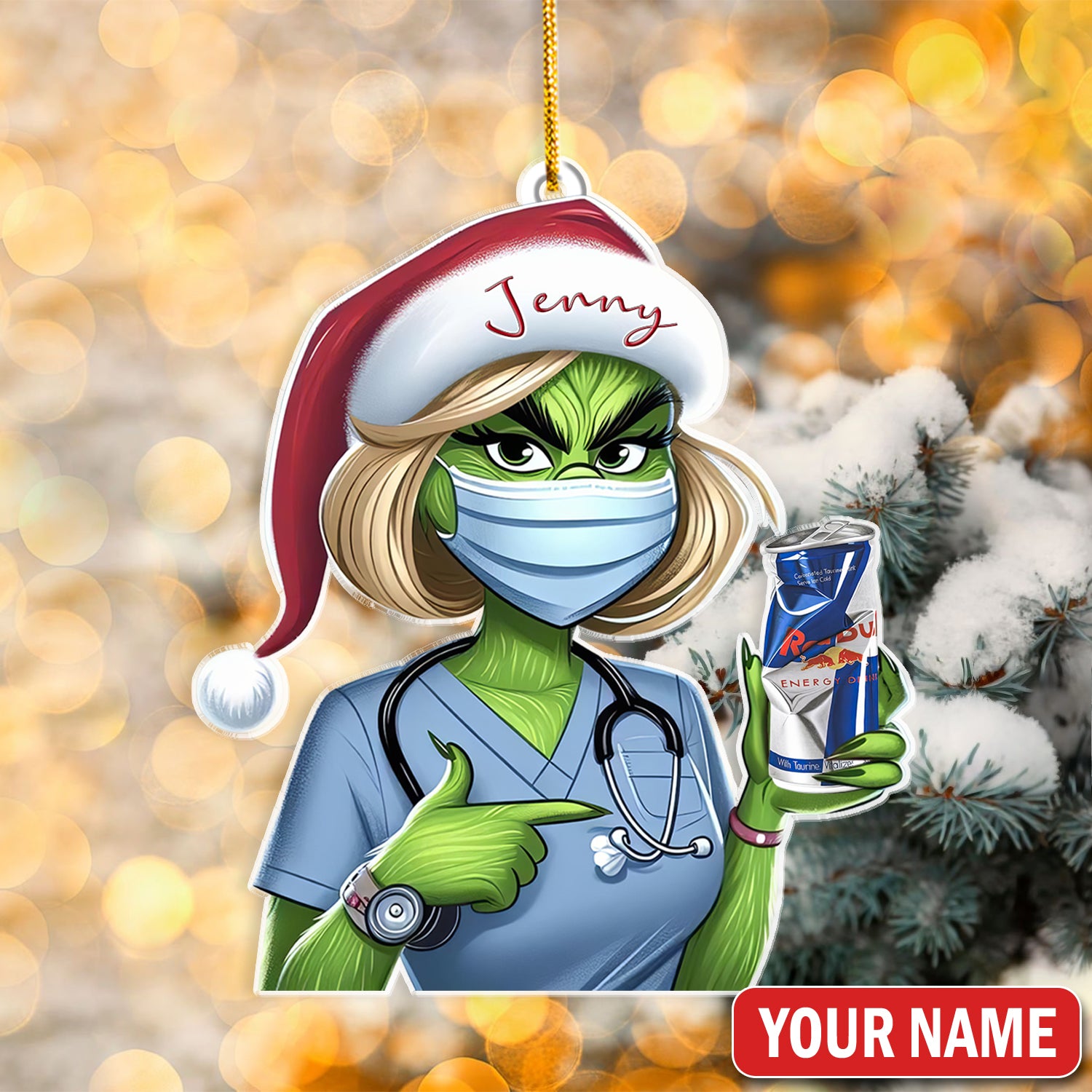 Custom Nurse Christmas Ornament, Funny Grinch Holiday Gift, RN LPN CNA Xmas Decoration