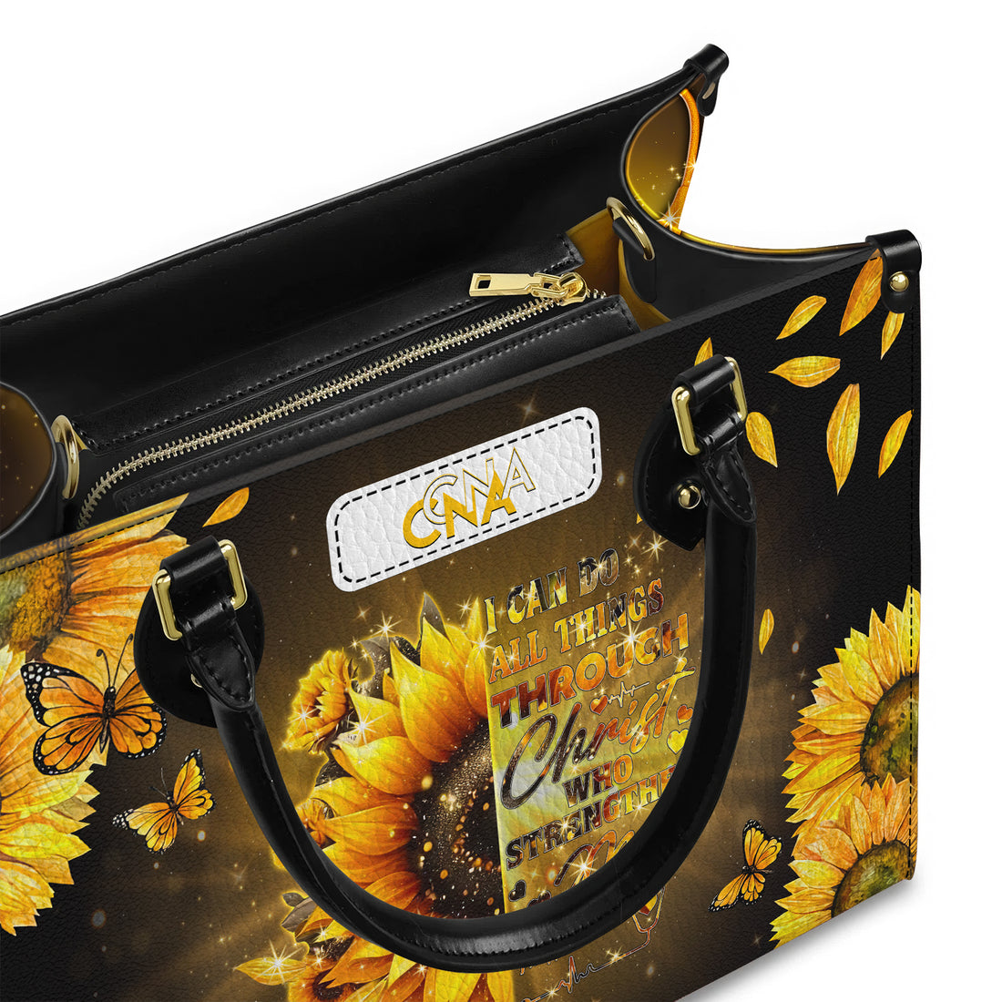 Christian CNA Nurse Leather Handbag, Bible Verse Sunflower Purse, LPN CNA RN Gift