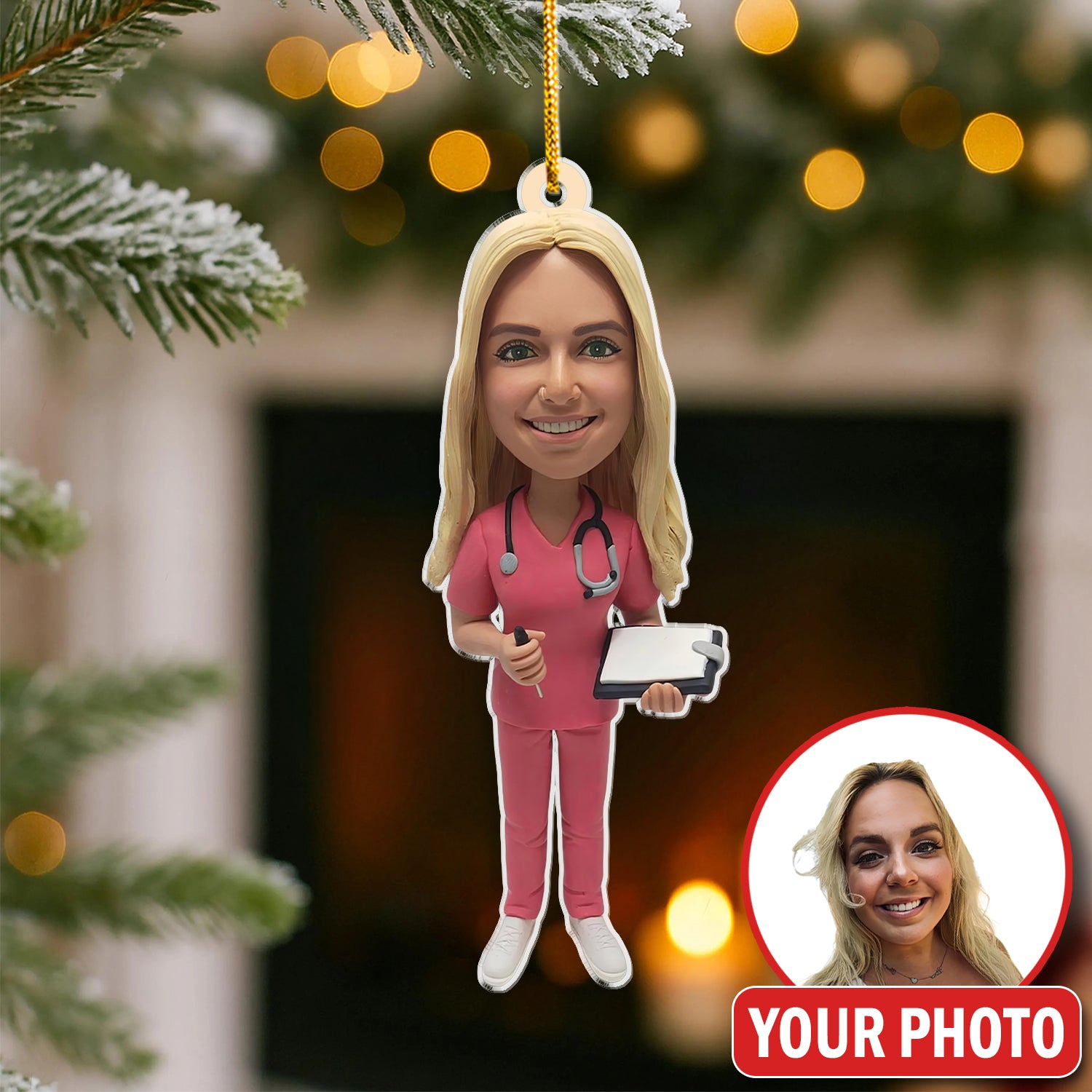 Custom Face Nurse Christmas Ornament, Funny Nurse Body, Christmas Gift, RN LPN CNA Gift