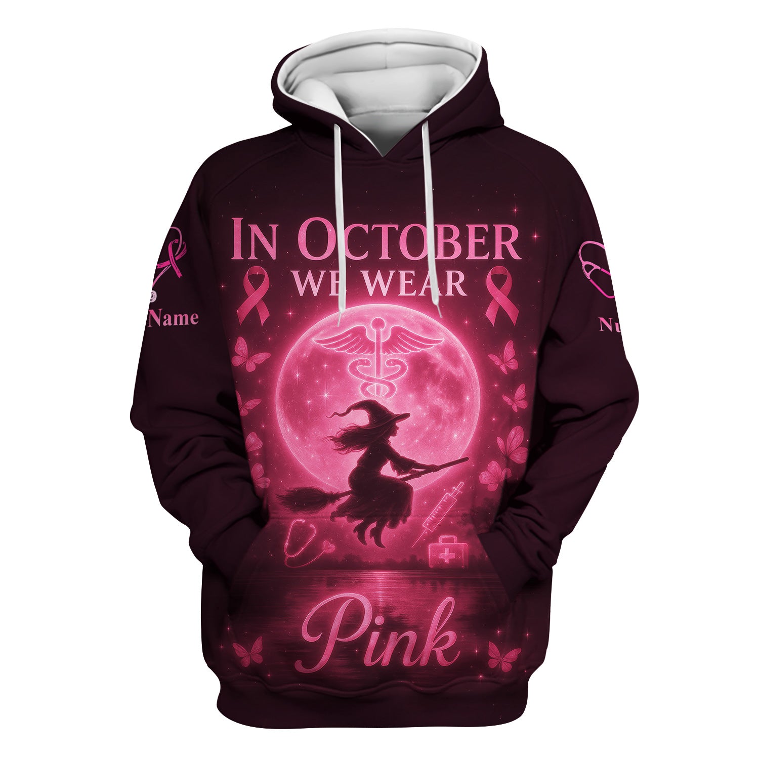 Custom Pink Ribbon Nurse Shirt for Women - Breast Cancer Awareness Halloween Tee - Gift for RN LPN CNA