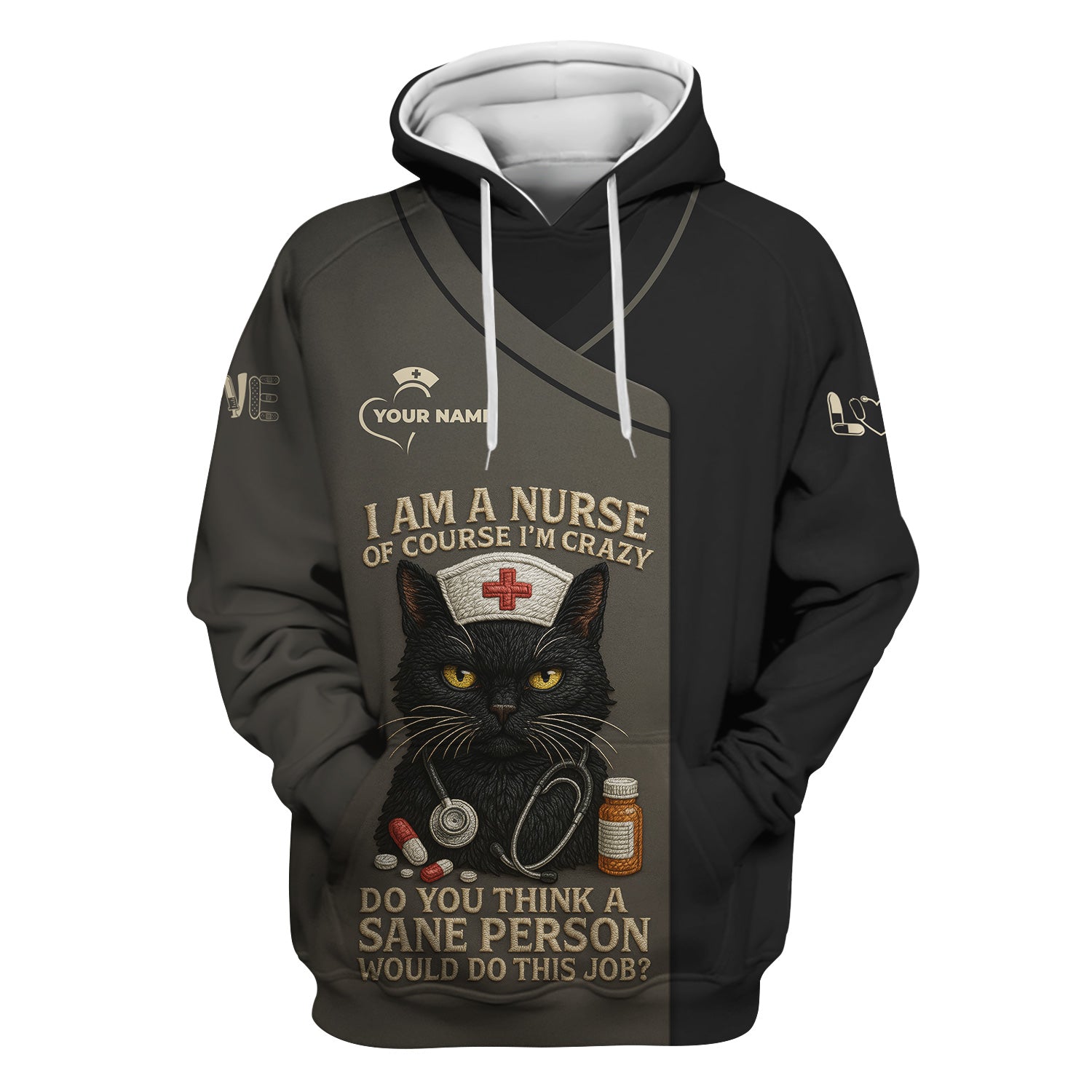 Personalized Cute Black Cat Nurse Shirt - Crazy Funny Cat Nurse Medical Graphic Tee - Gift for RN LPN CNA Nursing Staff