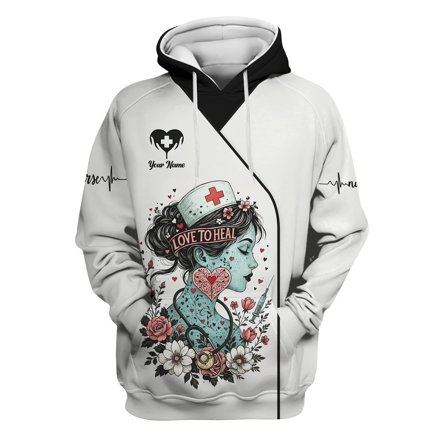 Custom Artistic Nurse Floral Shirt - Vintage Tattoo Style Graphic with Stethoscope Design - Gift for Women RN, LPN, CNA