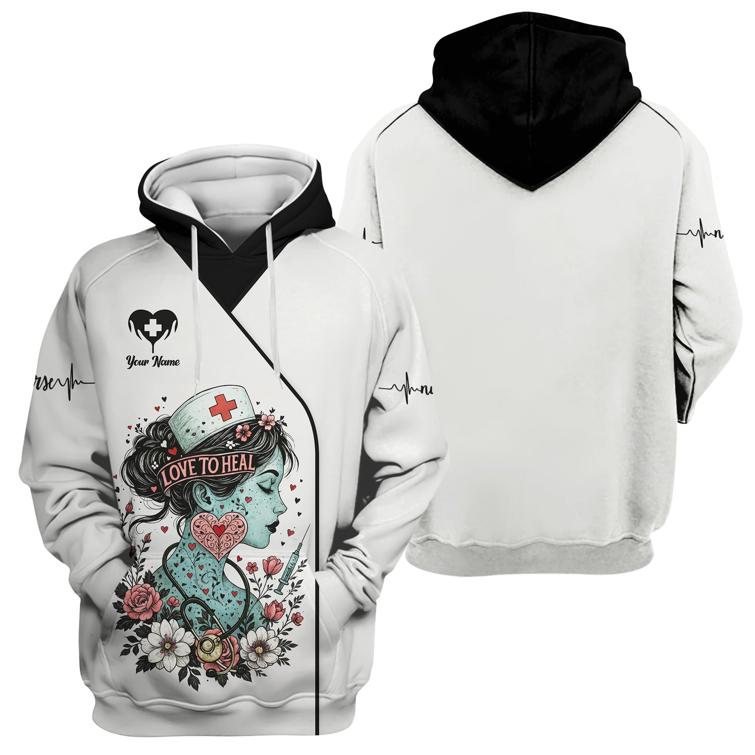 Custom Artistic Nurse Floral Shirt - Vintage Tattoo Style Graphic with Stethoscope Design - Gift for Women RN, LPN, CNA