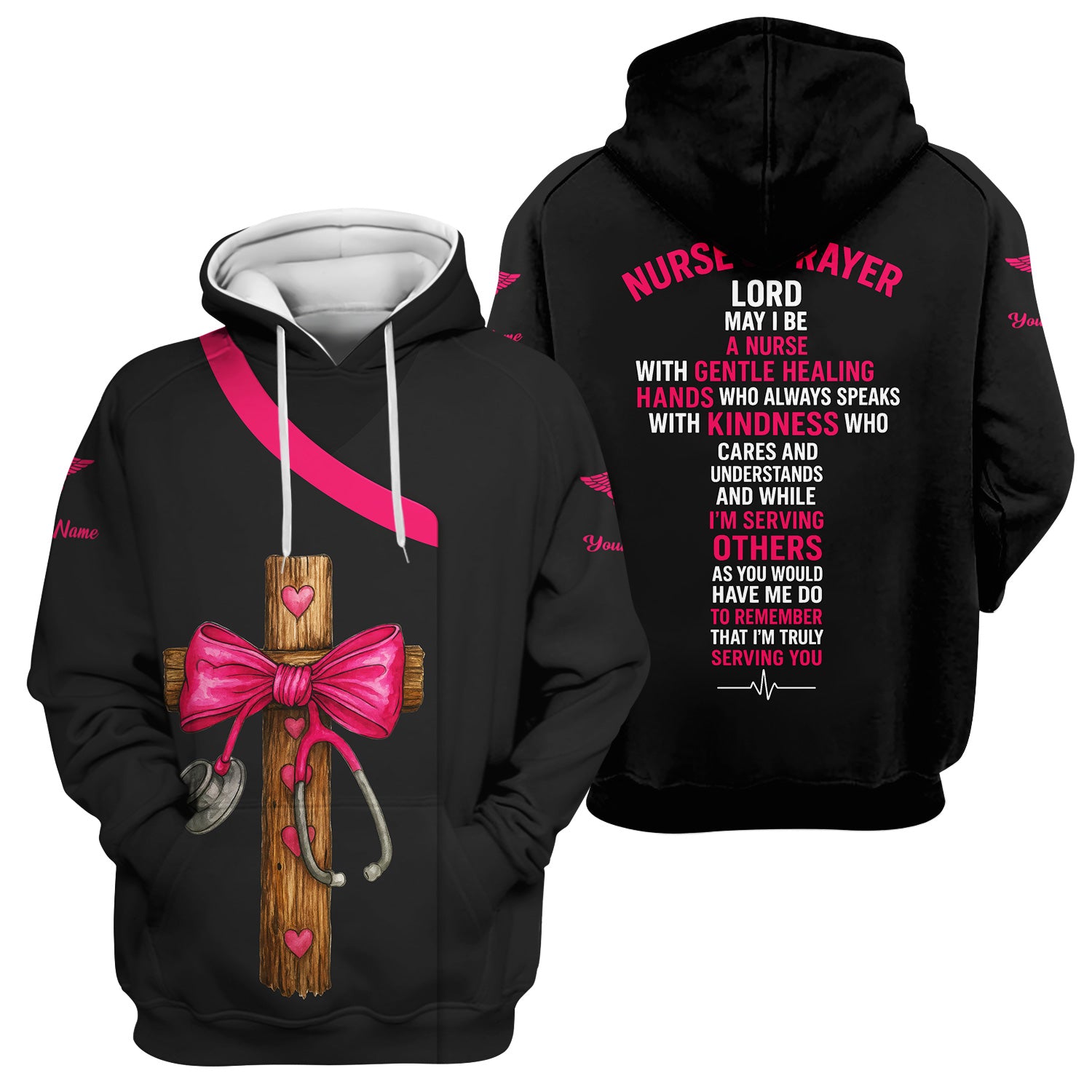 Personalized Christian Nurse Shirt - Nurses Prayer with Cross & Stethoscope Design - RN LPN CNA Healthcare Workers Gift