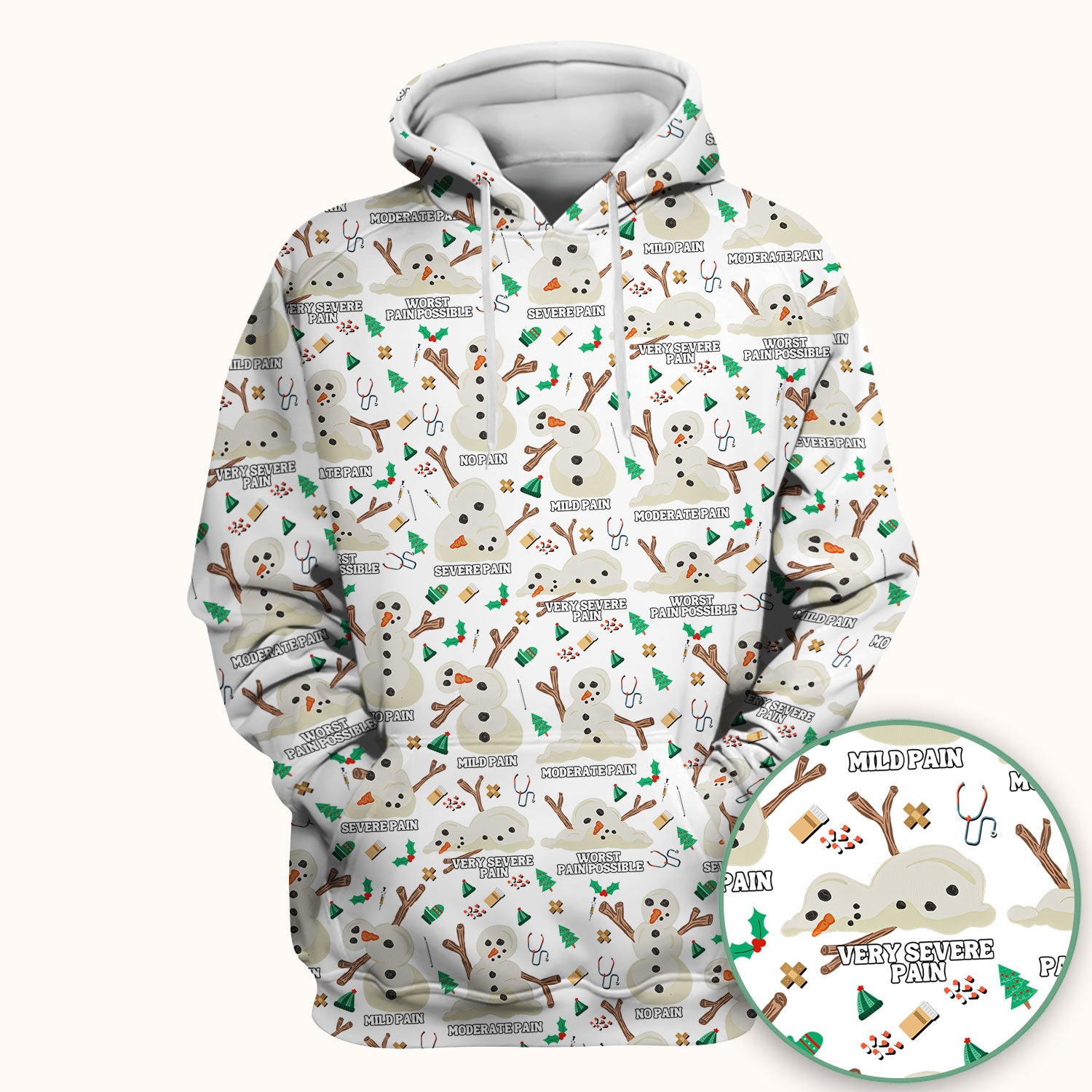 Christmas Snowman Nurse Scrub Top for Women - Funny Pain Scale Medical Shirt - Cute Holiday Nursing Uniform Gift for RN LPN CNA
