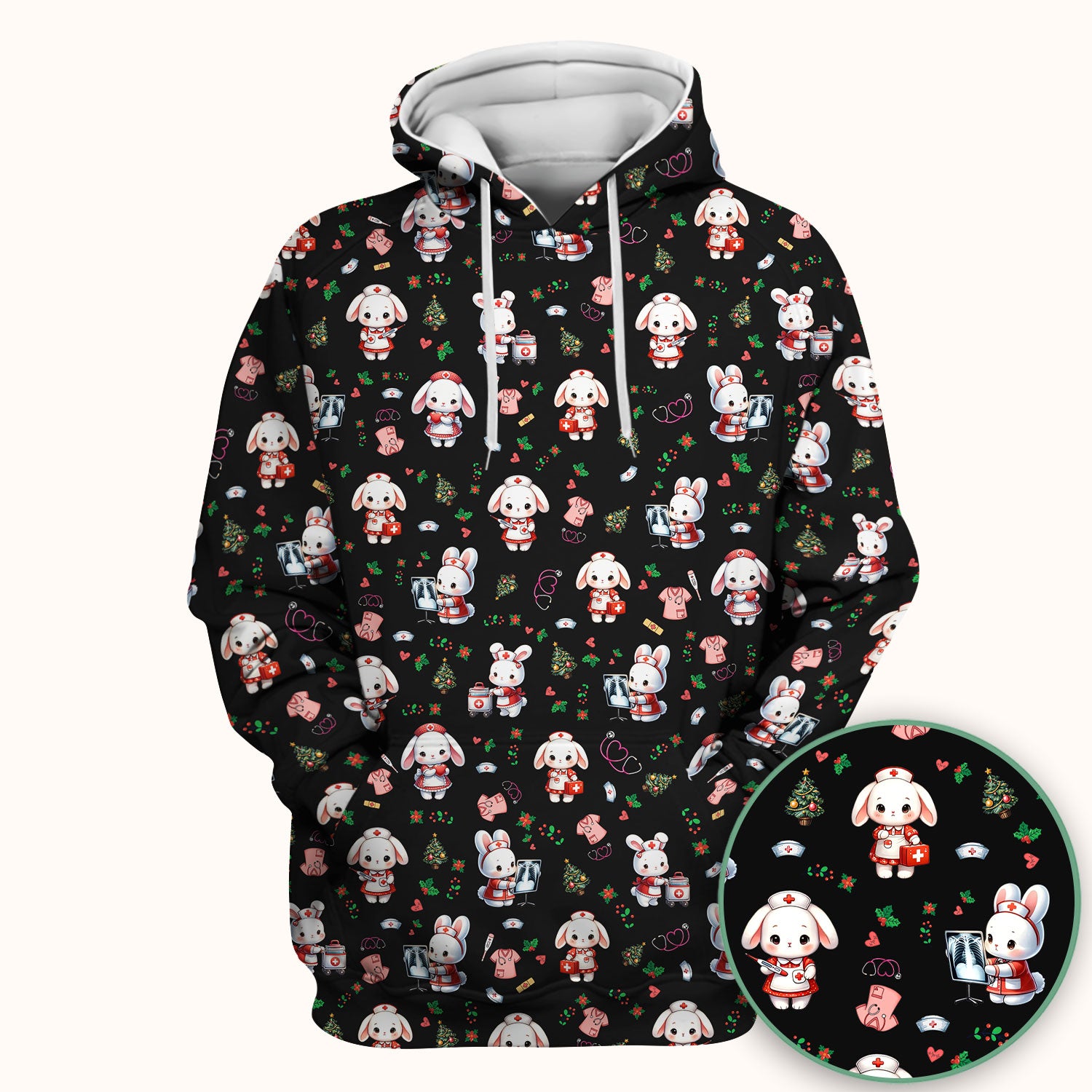 Comfortable Scrubs for Nurses - Funny Bunny Scrub Top - Rabbit Christmas Shirt - Xmas Med Uniform for Women