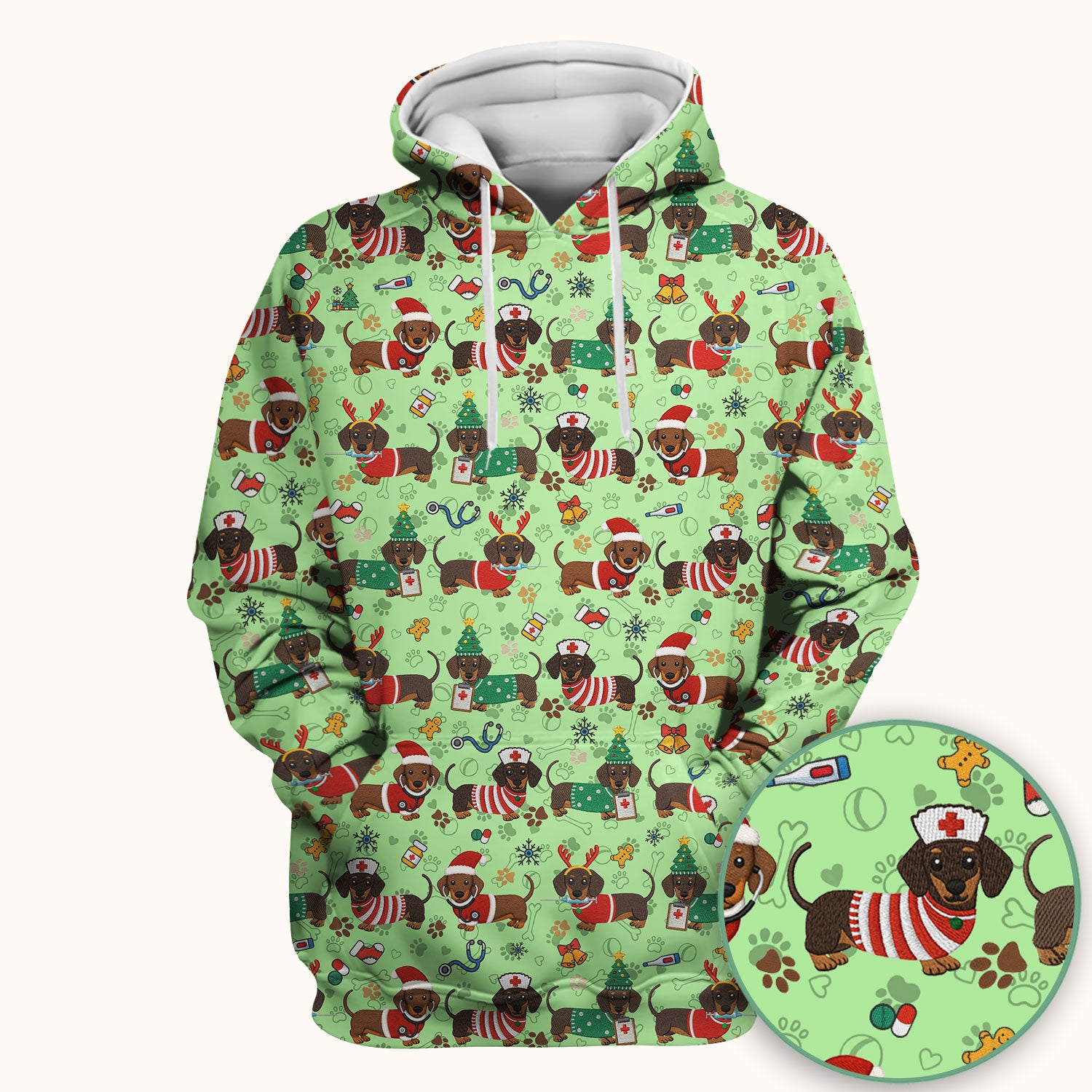 Christmas Wiener Dog Scrub Top for Nurses - Cute Dachshund Medical Shirt - Fun Holiday Scrubs Gift for Women RN CNA LPN
