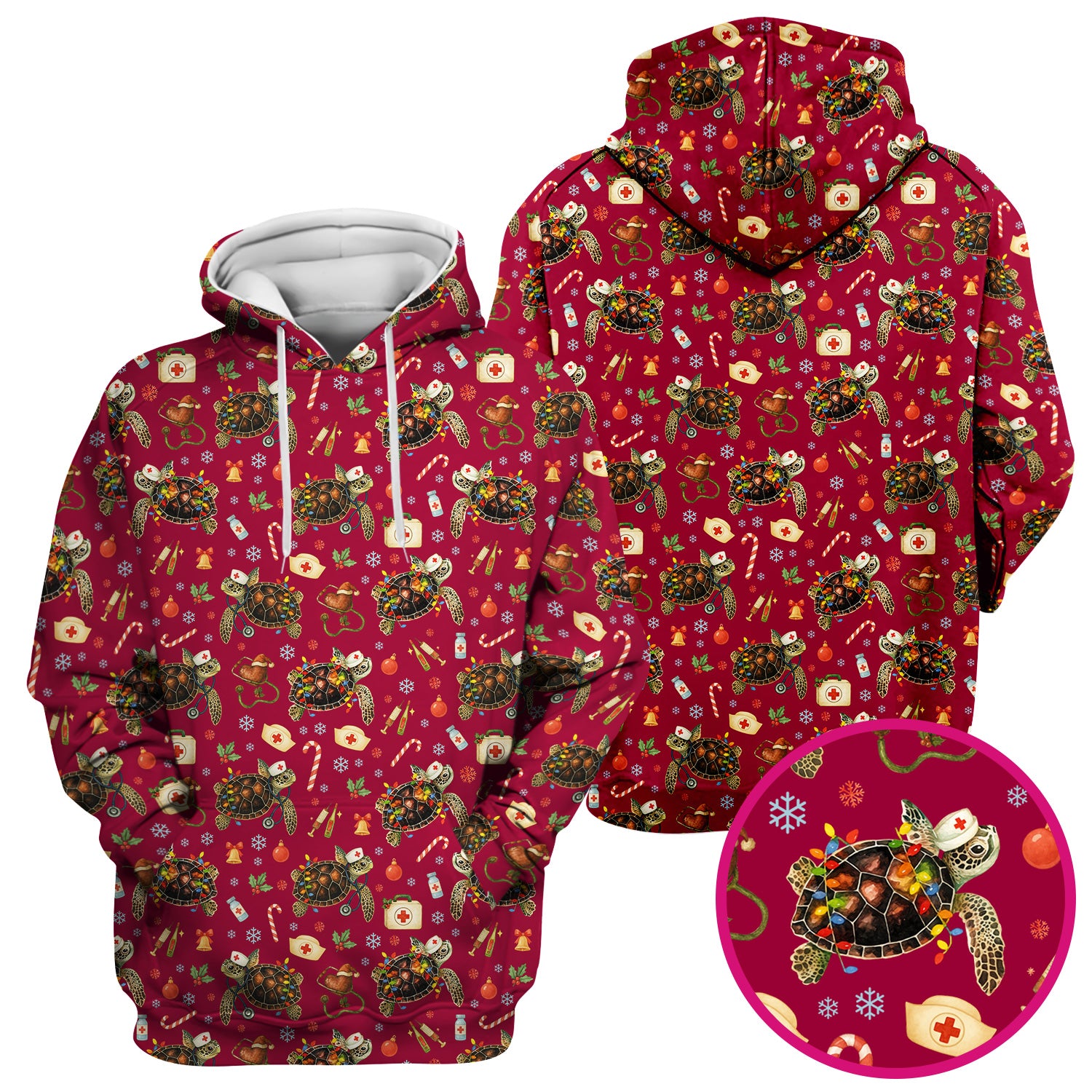 Christmas Turtle Scrub Top for Women - Cute Sea Turtle Nursing Medical Shirt - Festive Holiday Scrubs for CNA LPN RN