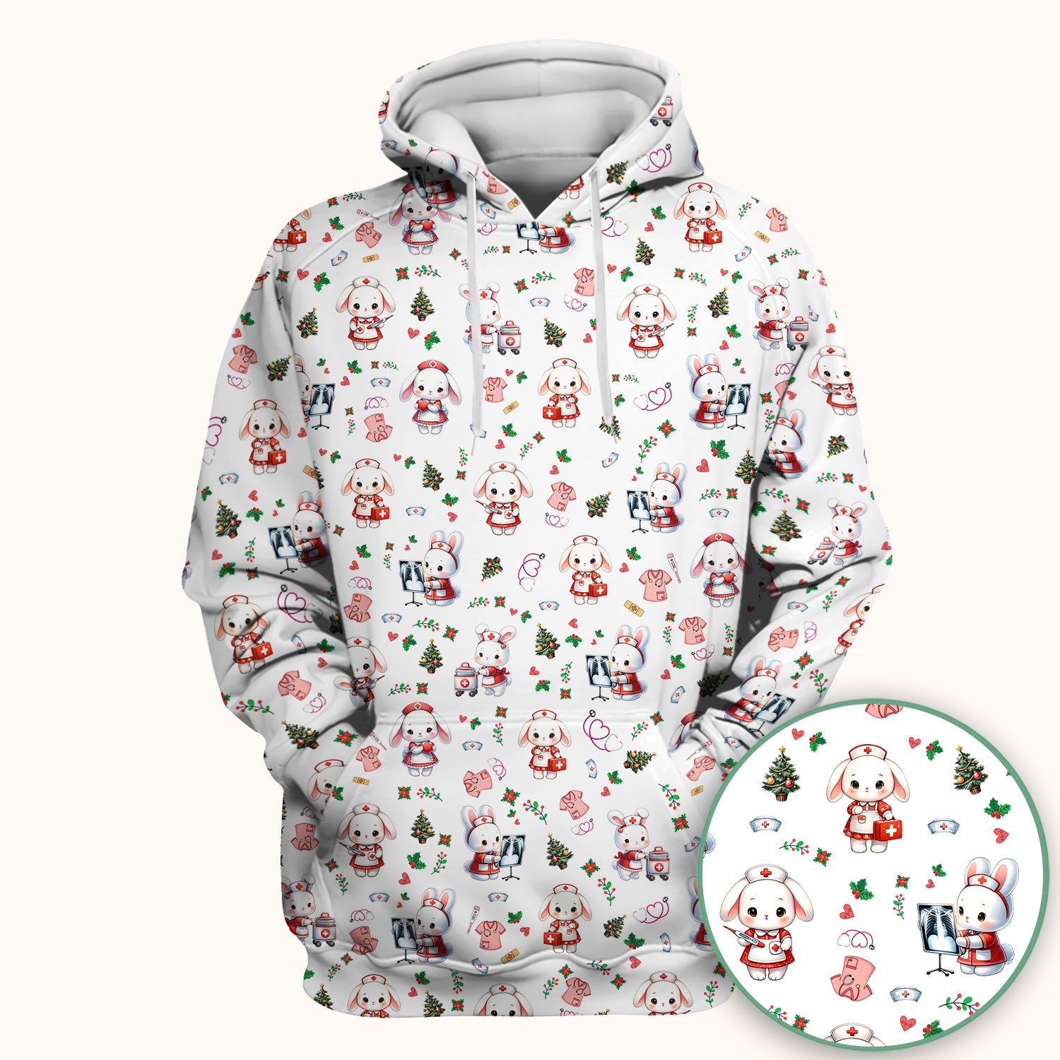 Comfortable Scrubs for Nurses - Funny Bunny Scrub Top - Rabbit Christmas Shirt - Xmas Med Uniform for Women