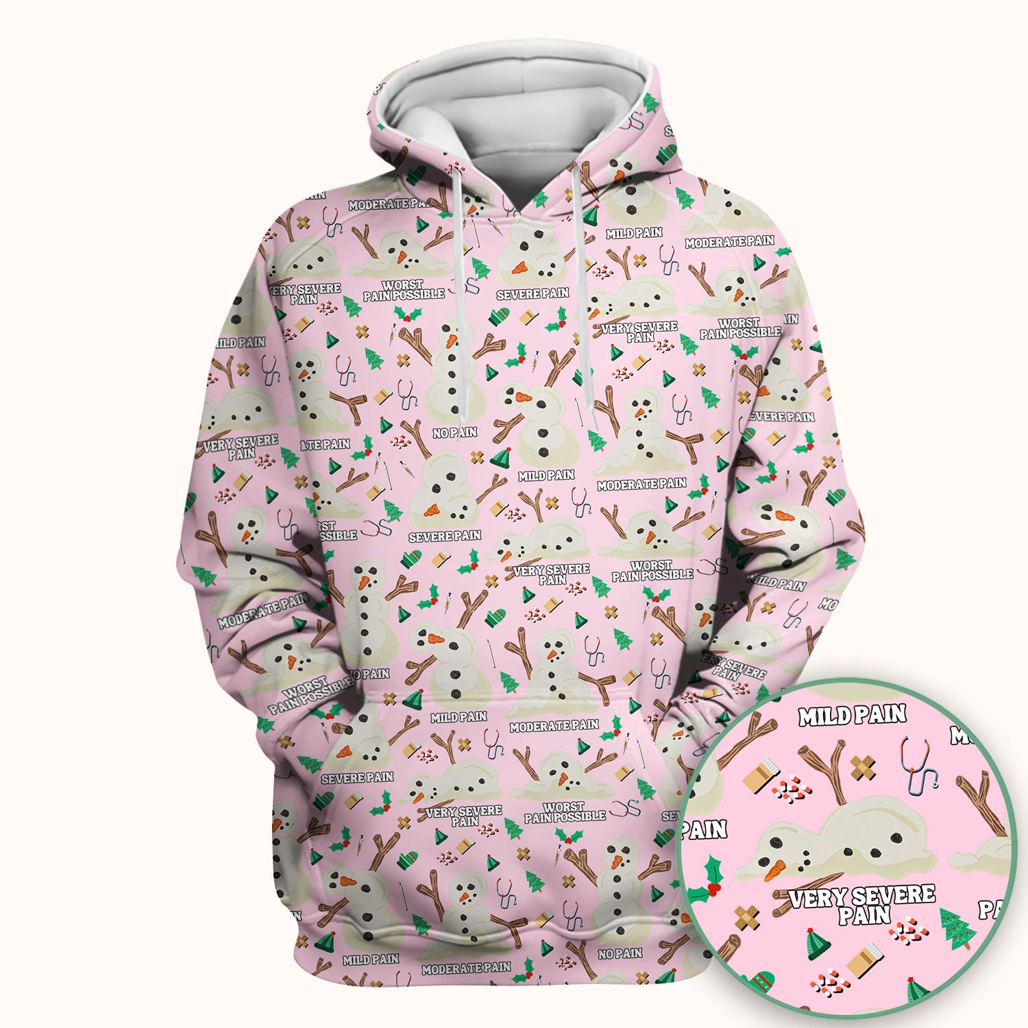 Christmas Snowman Nurse Scrub Top for Women - Funny Pain Scale Medical Shirt - Cute Holiday Nursing Uniform Gift for RN LPN CNA