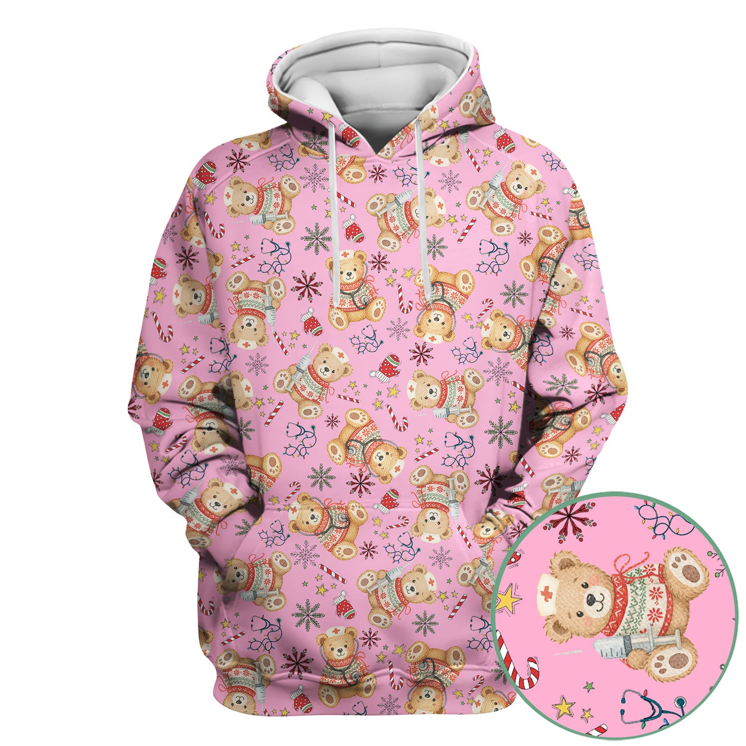 Christmas Teddy Bear Nurse Scrub Top for Women - Cute Holiday Medical Shirt RN LPN CNA Gift - Festive Nursing Uniform