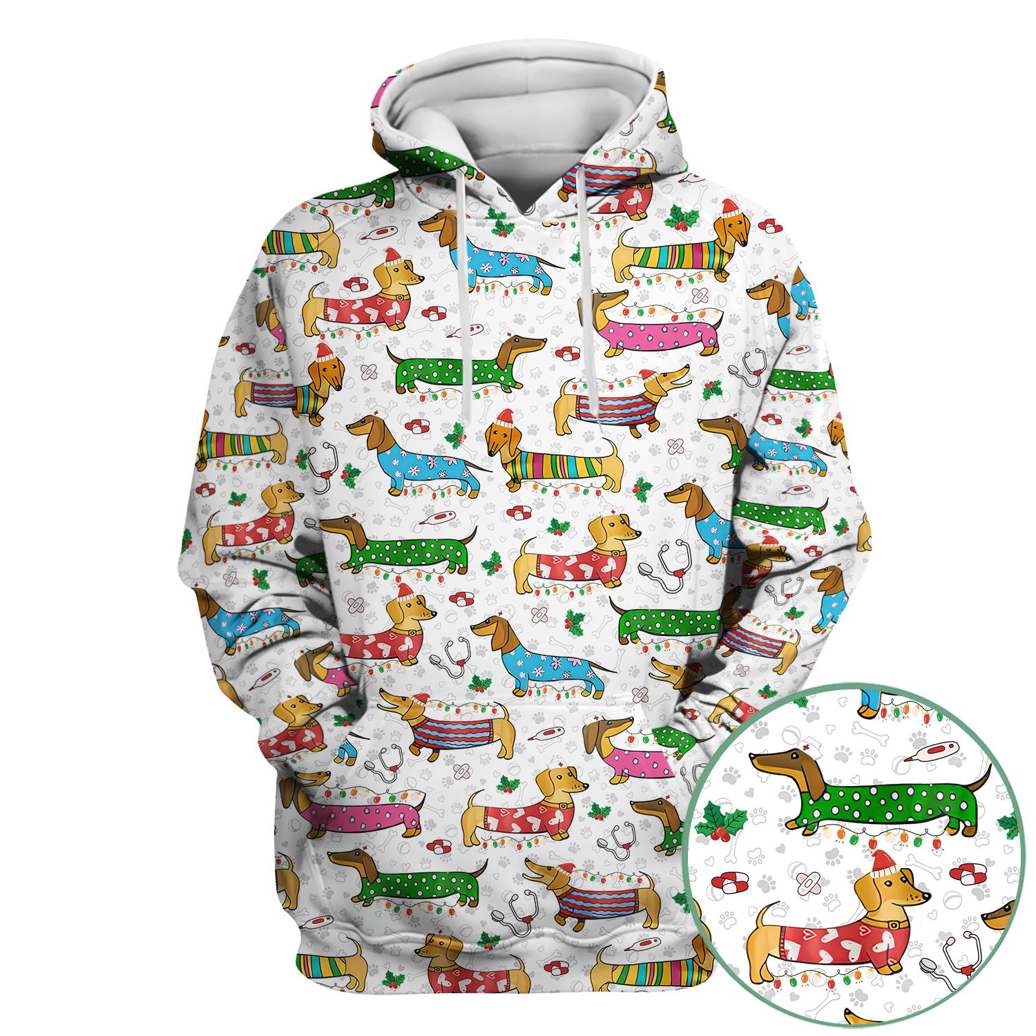 Christmas Scrub Top for Women - Funny Dachshund Nurse Shirt - Cute Holiday Medical Uniform Gift for RN LPN CNA